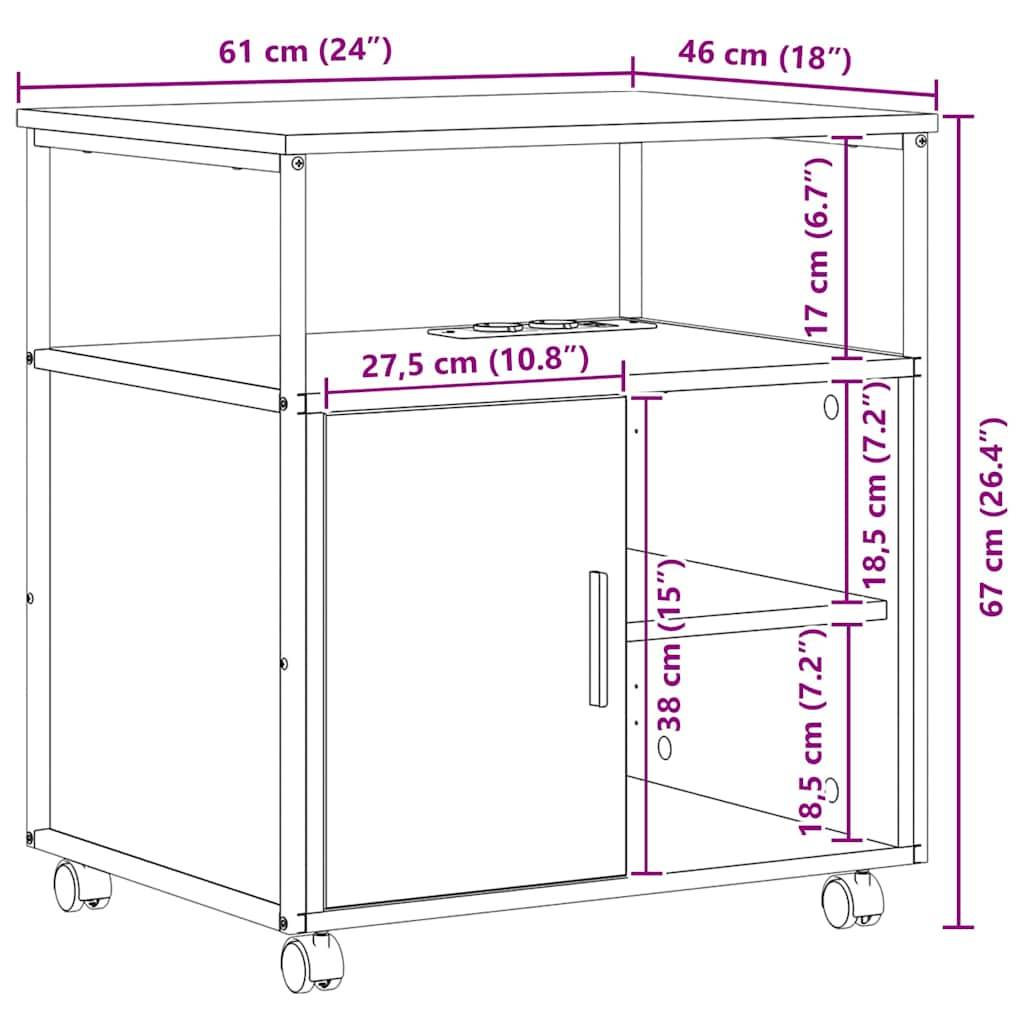 vidaXL Schrank mit Ladestation Schwarz Eichen-Optik 61 x 46 x 67 cm