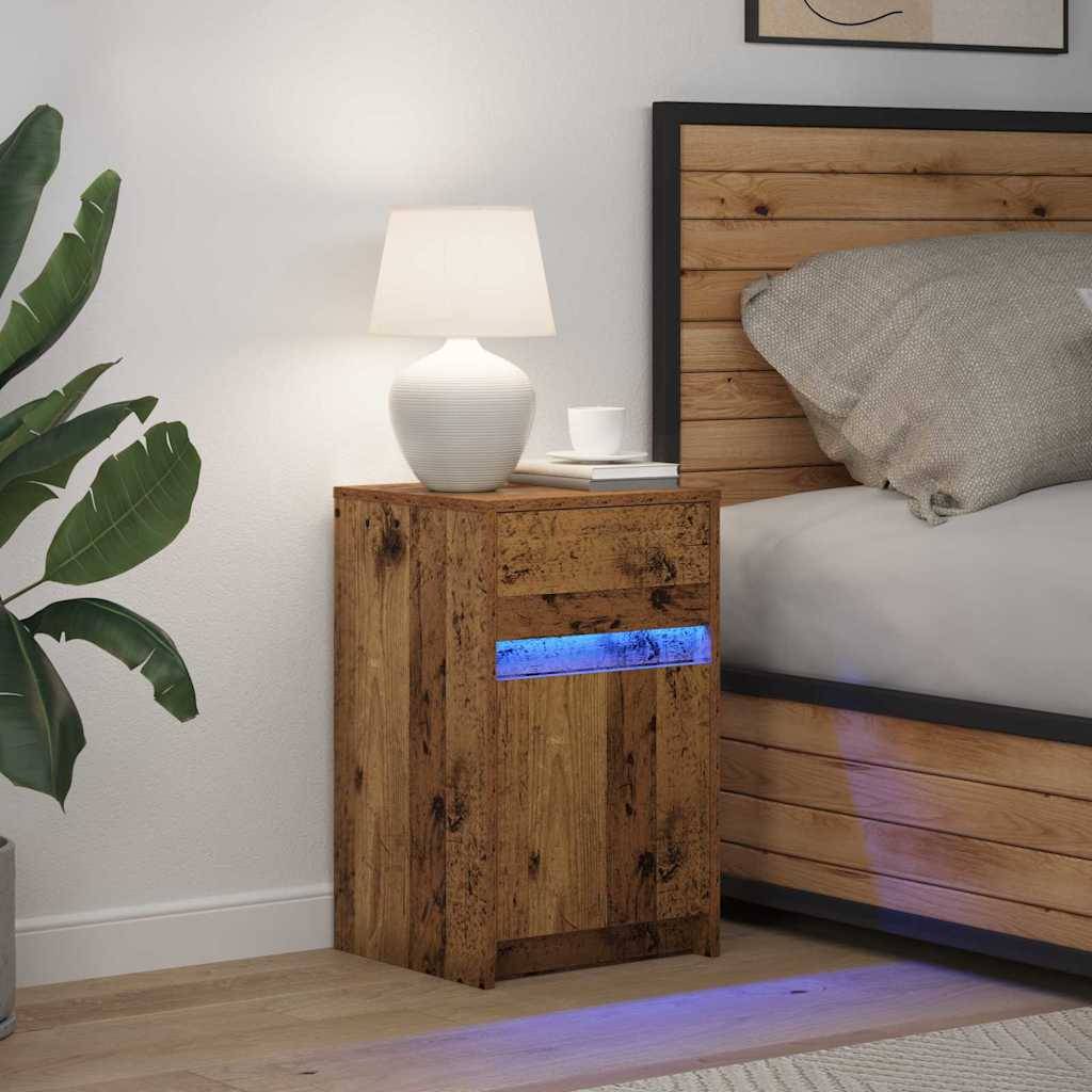 vidaXL LED Nachttisch Altholz 38 x 34 x 61 cm Holzwerkstoff