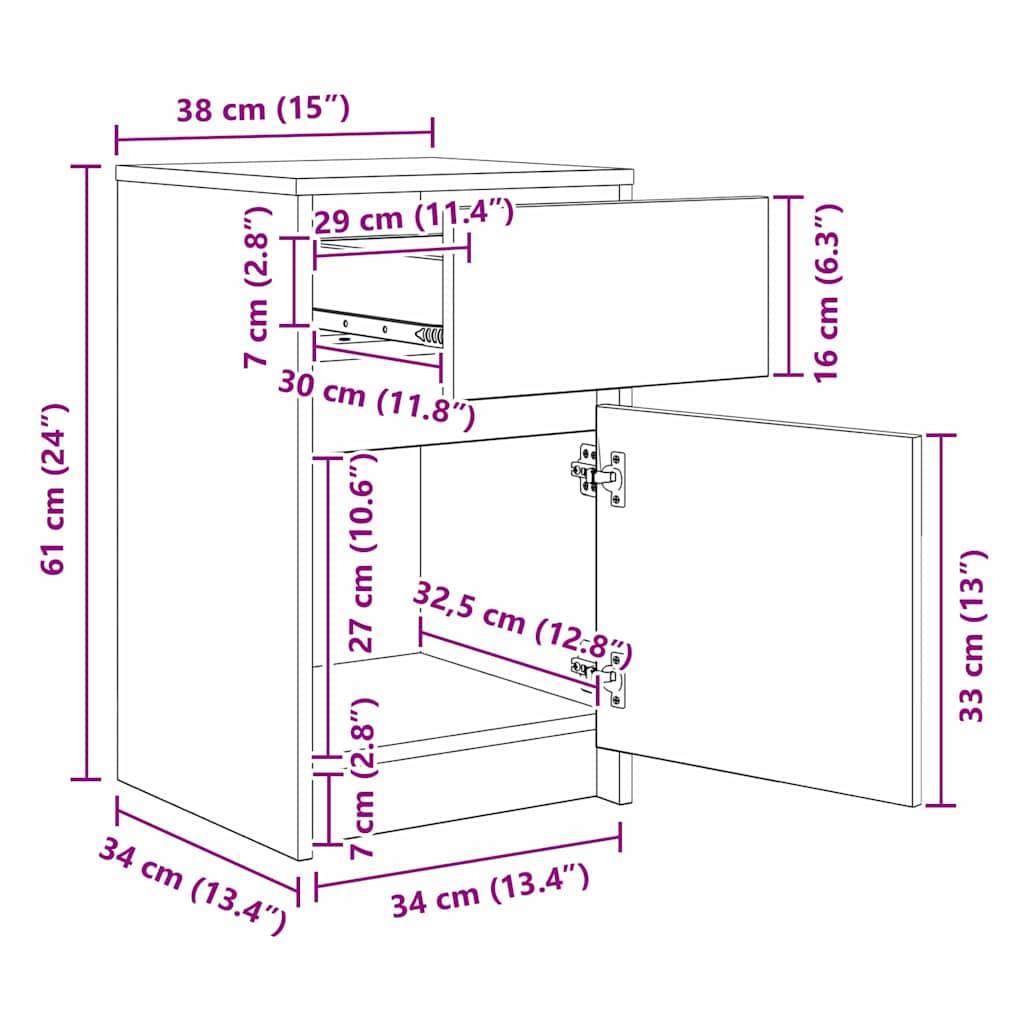vidaXL LED Nachttisch 2 pcs Altholz 38 x 34 x 61 cm Holzwerkstoff