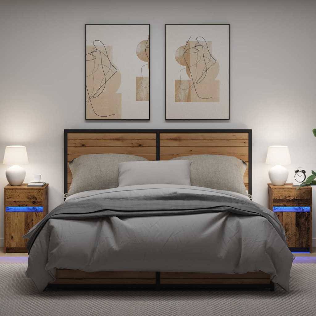 vidaXL LED Nachttisch 2 pcs Altholz 38 x 34 x 61 cm Holzwerkstoff