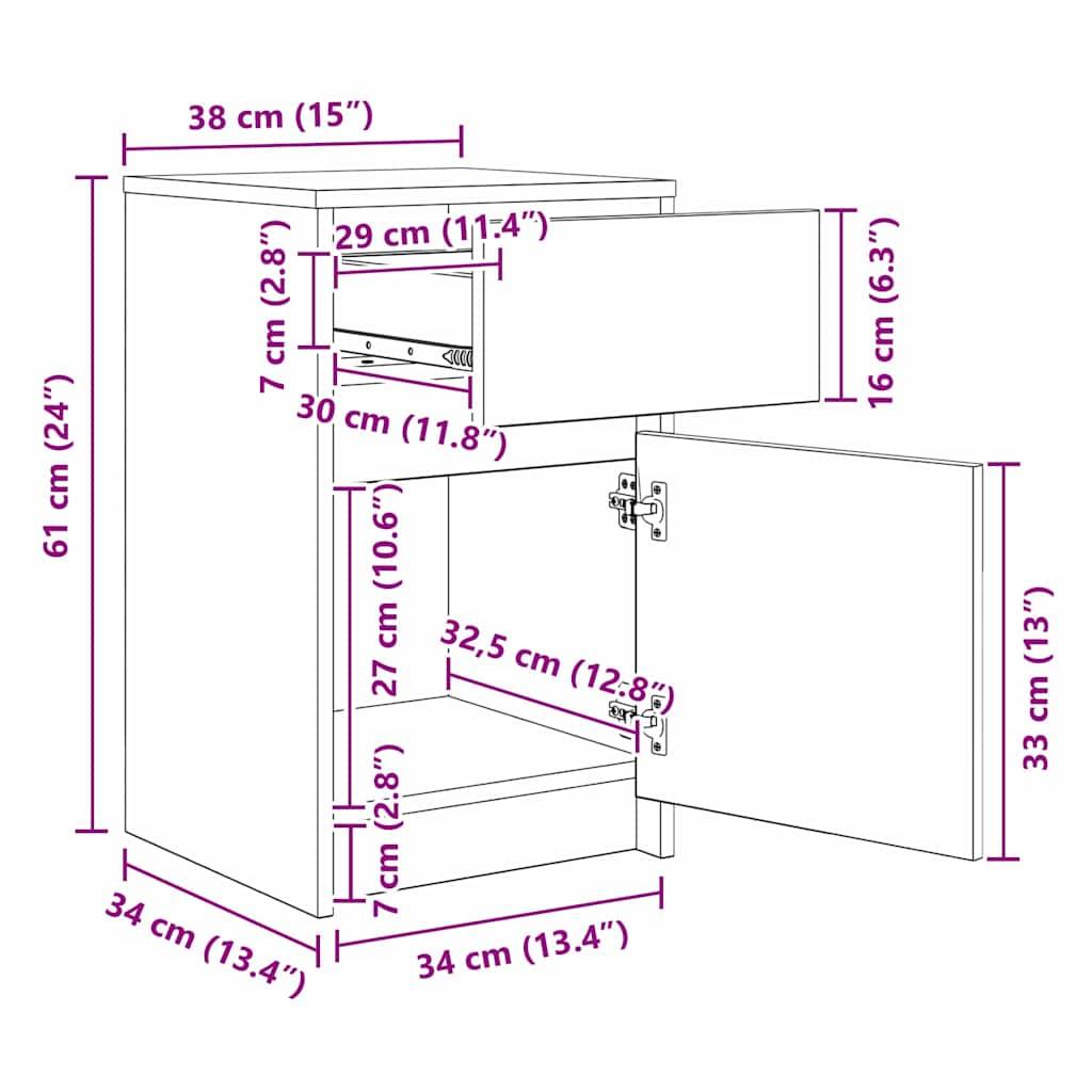 vidaXL LED Nachttisch Altholz 38 x 34 x 61 cm Holzwerkstoff