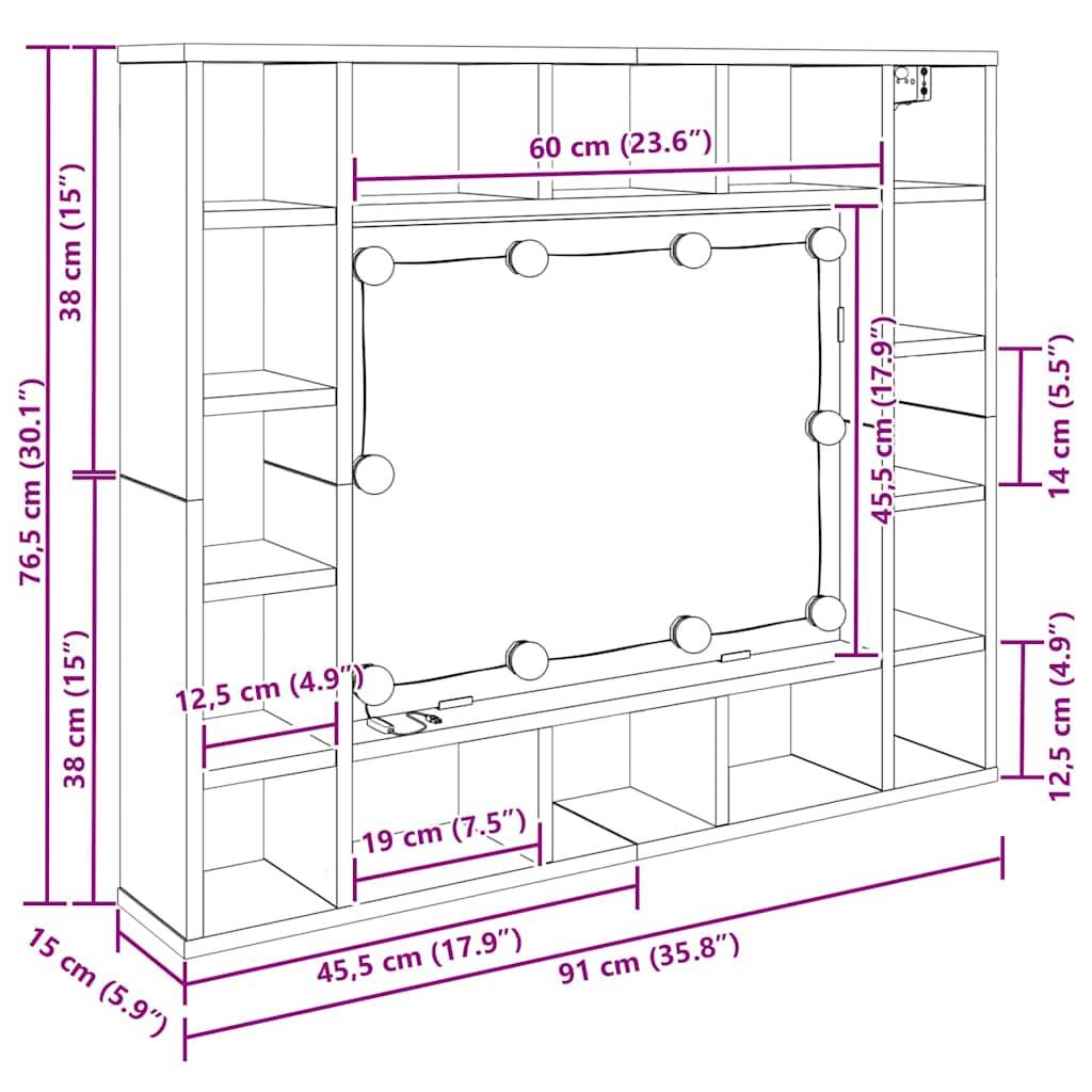 vidaXL Spiegelschrank mit Regal Schwarz Eichen-Optik 91 x 15 x 76,5 cm