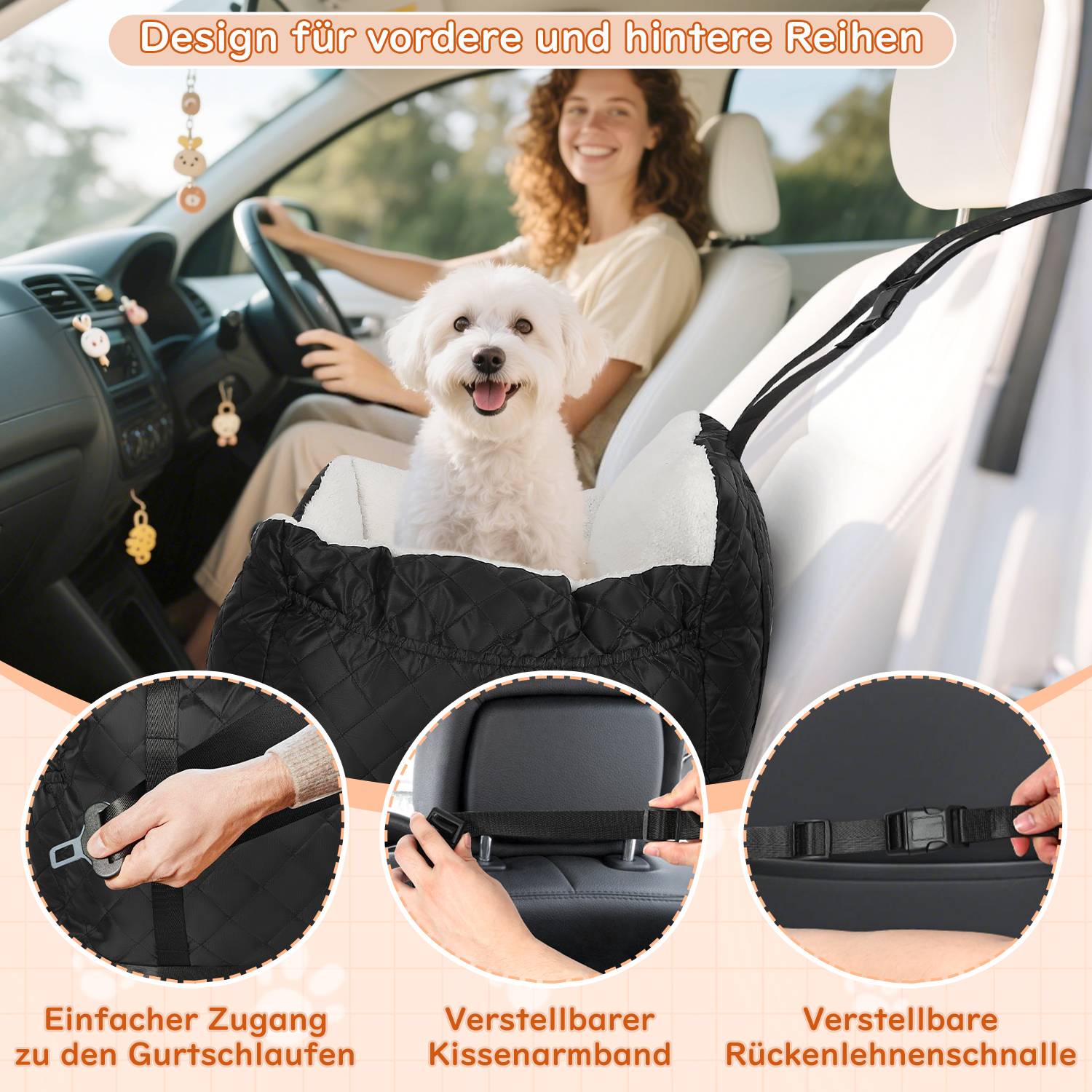 Autositz für Hunde Stabiler Hundeautositz für kleine Hunde - Wasserdichter schwarz-weißer Patchwork-Hundeautositz für Rück- und Vordersitze