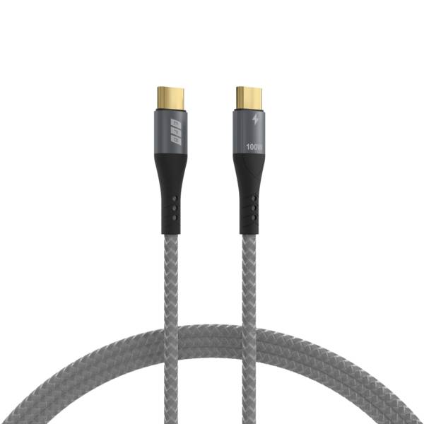 USB-C Kabel 100W PD 3.0 5A E-Marker Chip -- 0,5m grau Goldkontakte Textilmantel Multimedia USB