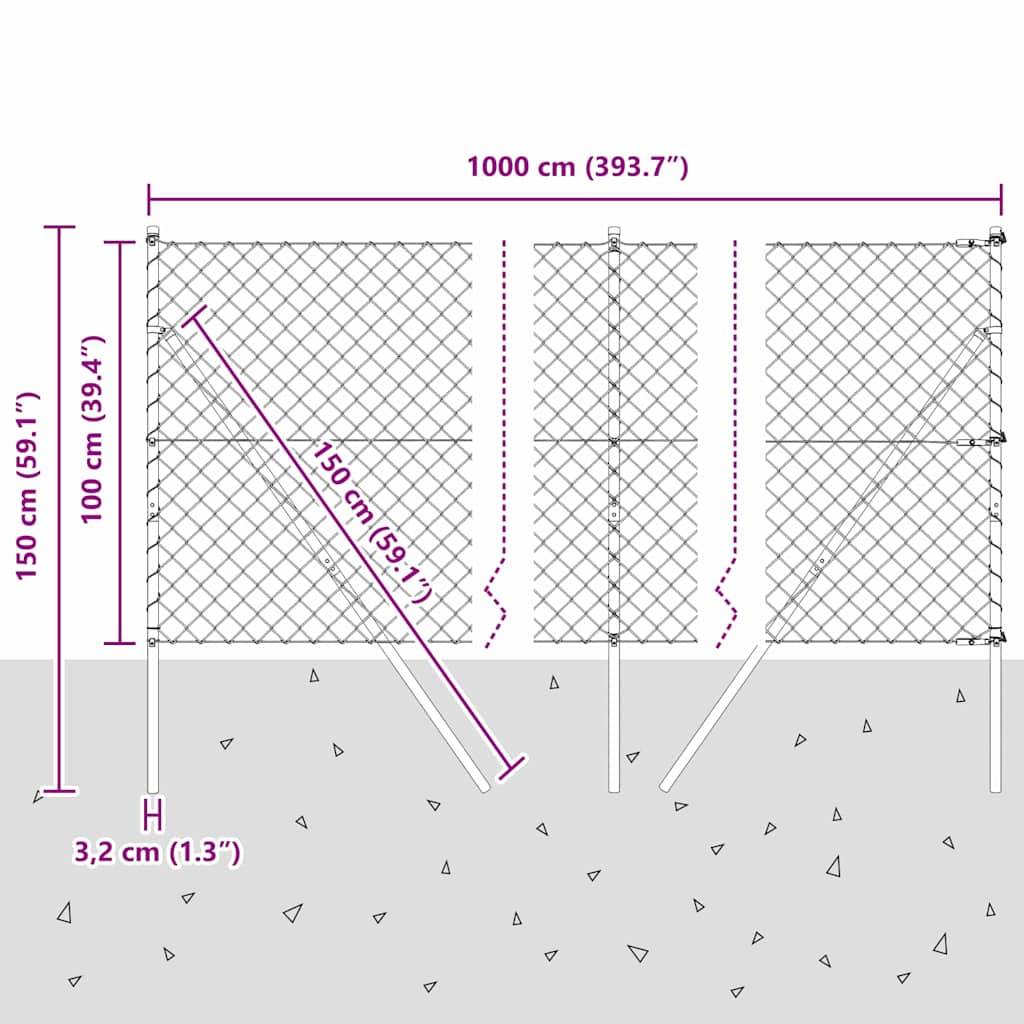 vidaXL Zaunpfosten Silber 10 x 1 m (60 x 60 mm Maschen) Stahl
