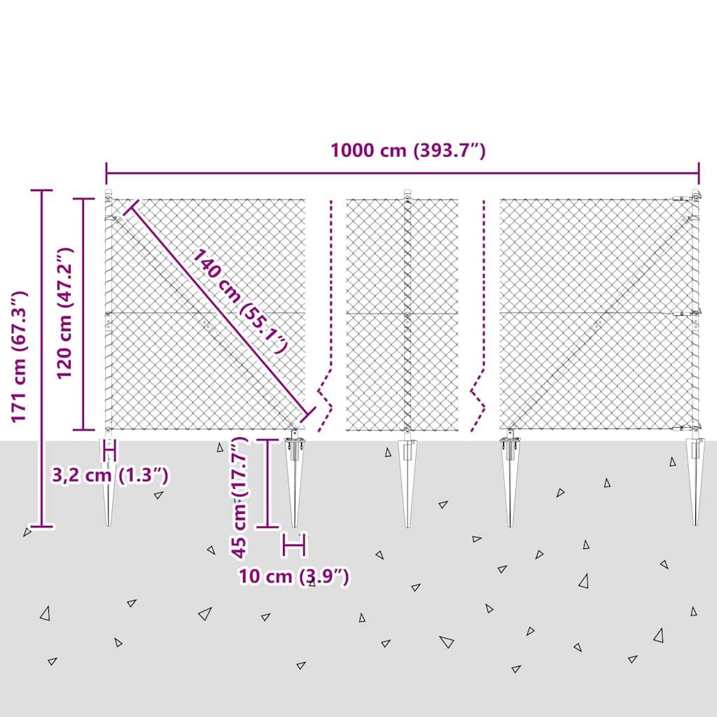 vidaXL Zaunpfosten Grün 10 x 1,2 m (40 x 40 mm Maschenweite)