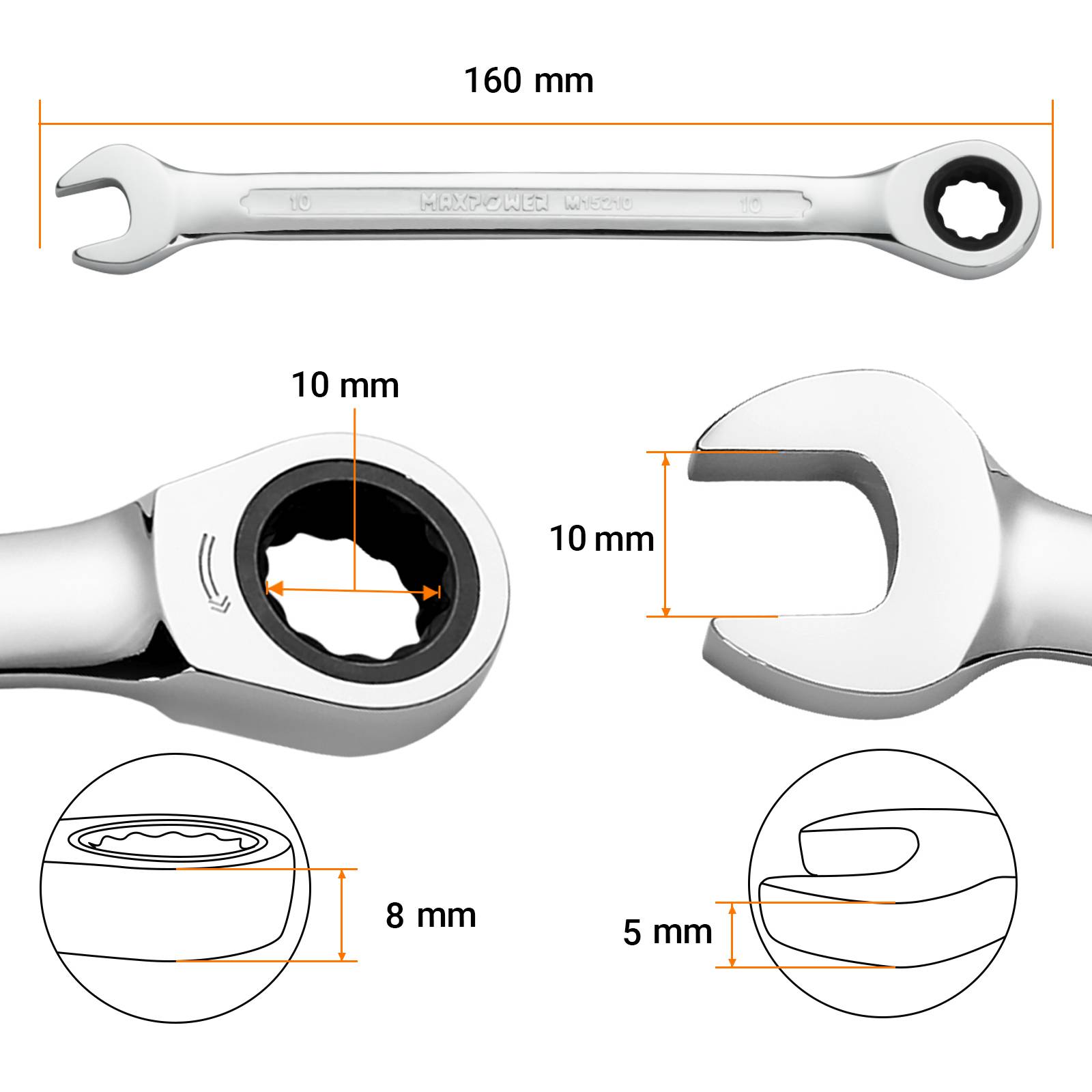 MAXPOWER 10mm Ratschen-Ringmaulschlüssel