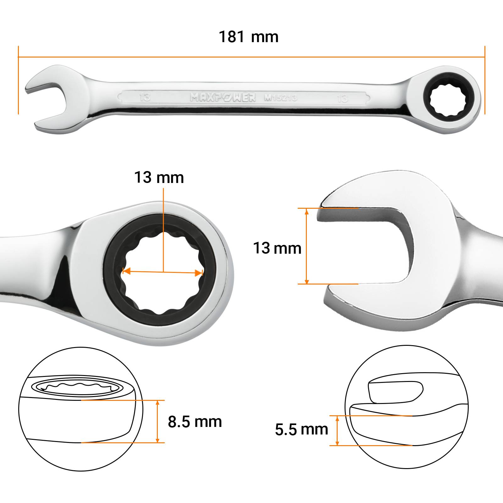 MAXPOWER 13mm Ratschen-Ringmaulschlüssel