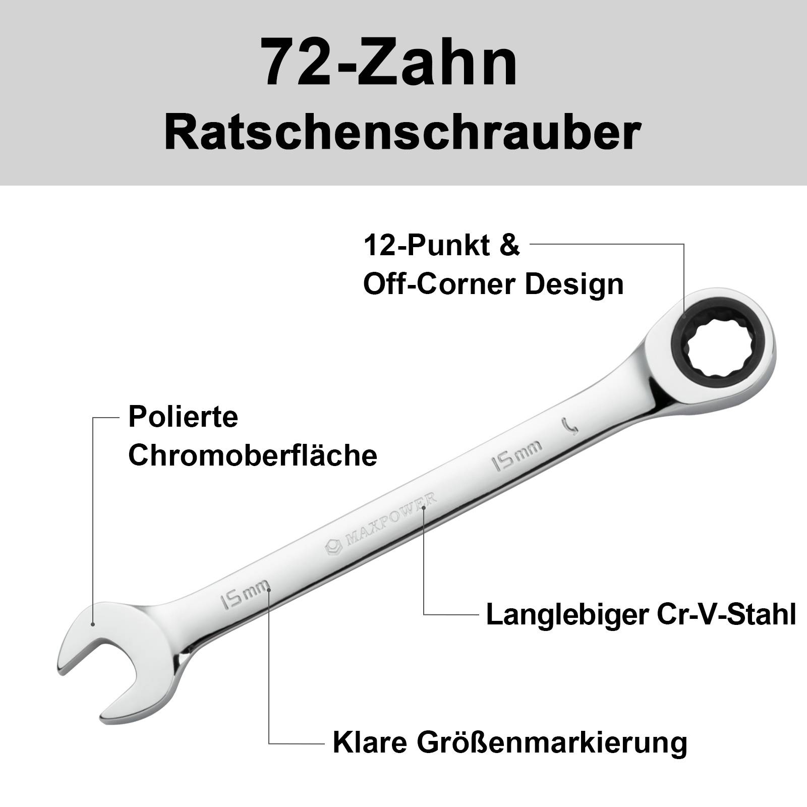 MAXPOWER 15mm Ratschen-Ringmaulschlüssel