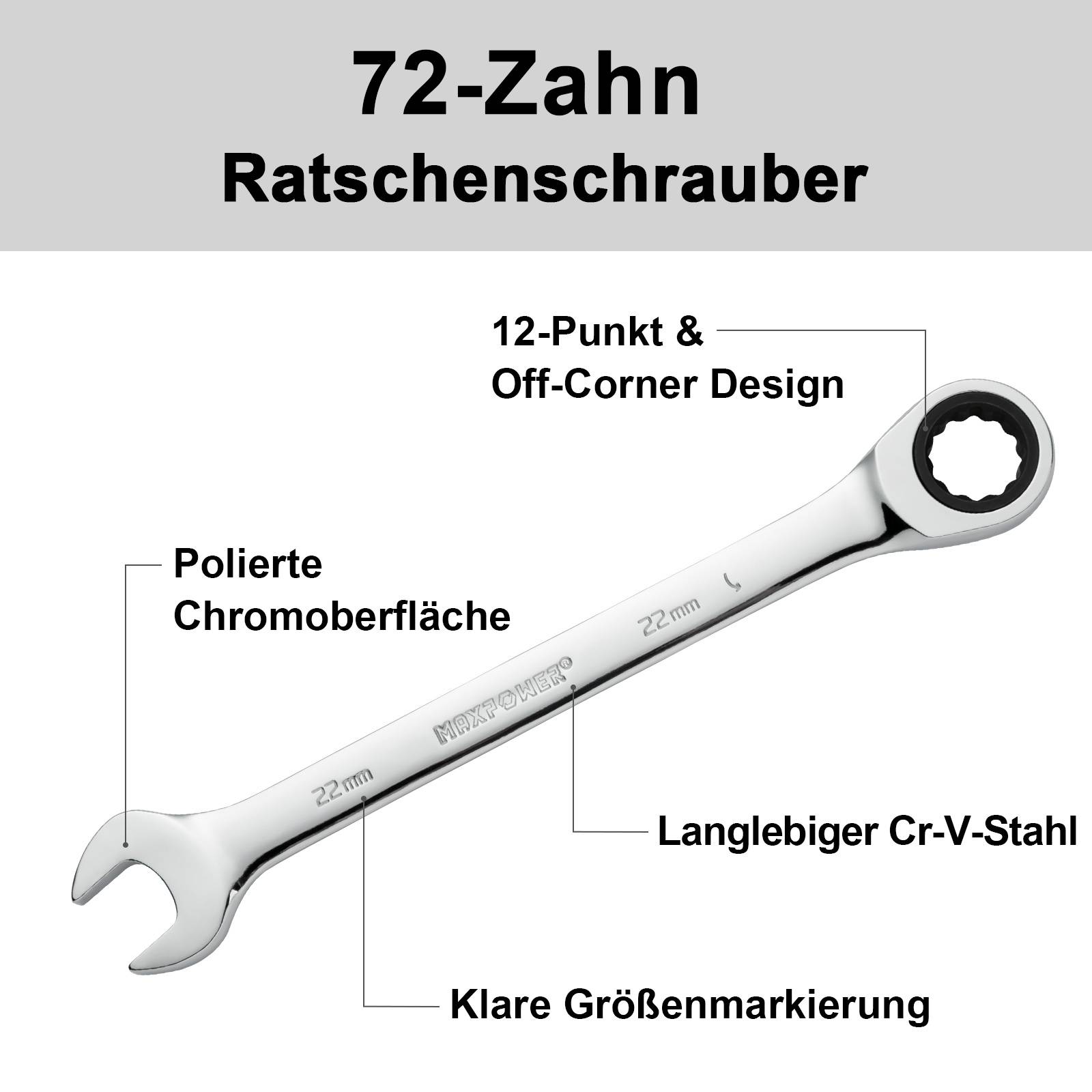 MAXPOWER 22mm Ratschen-Ringmaulschlüssel