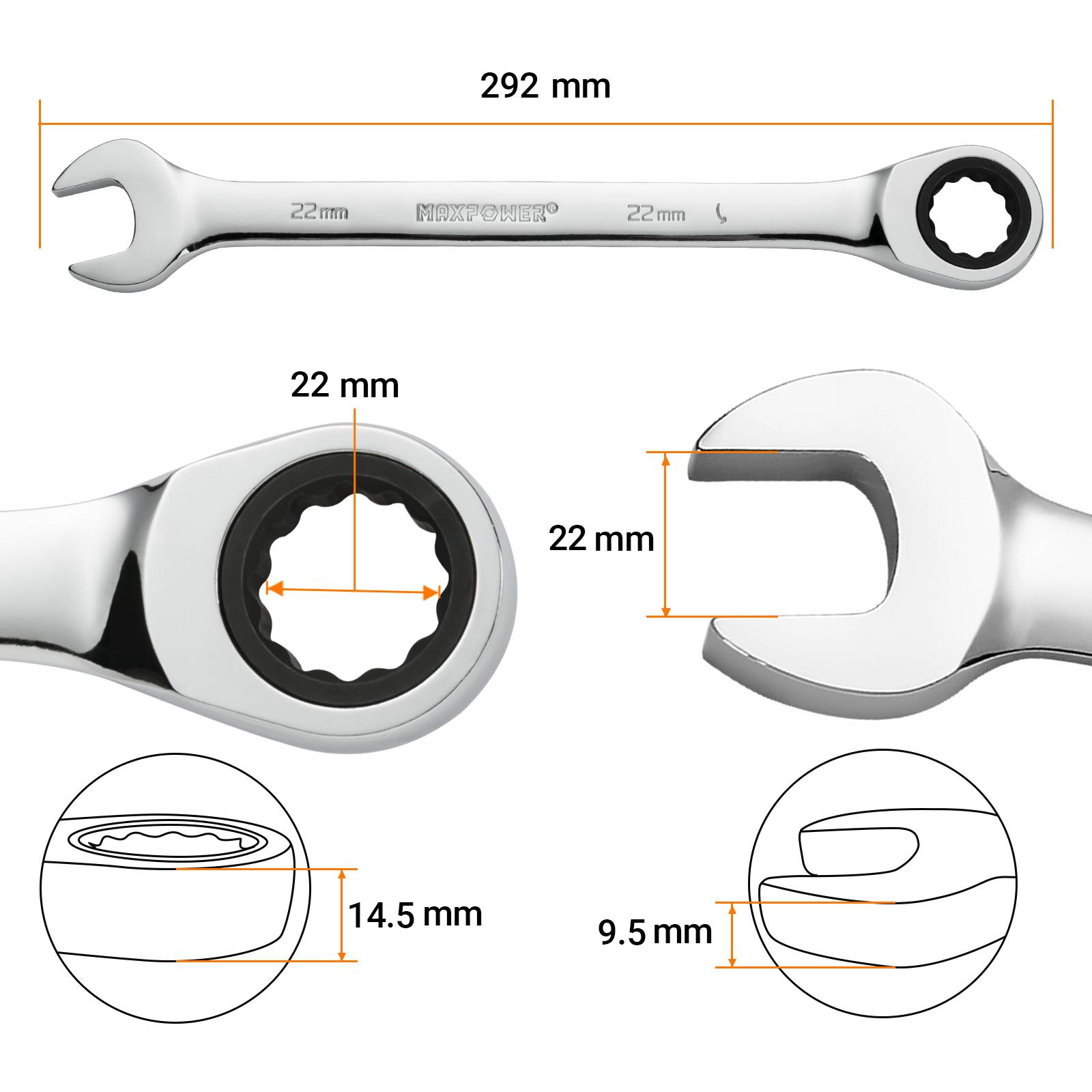 MAXPOWER 22mm Ratschen-Ringmaulschlüssel