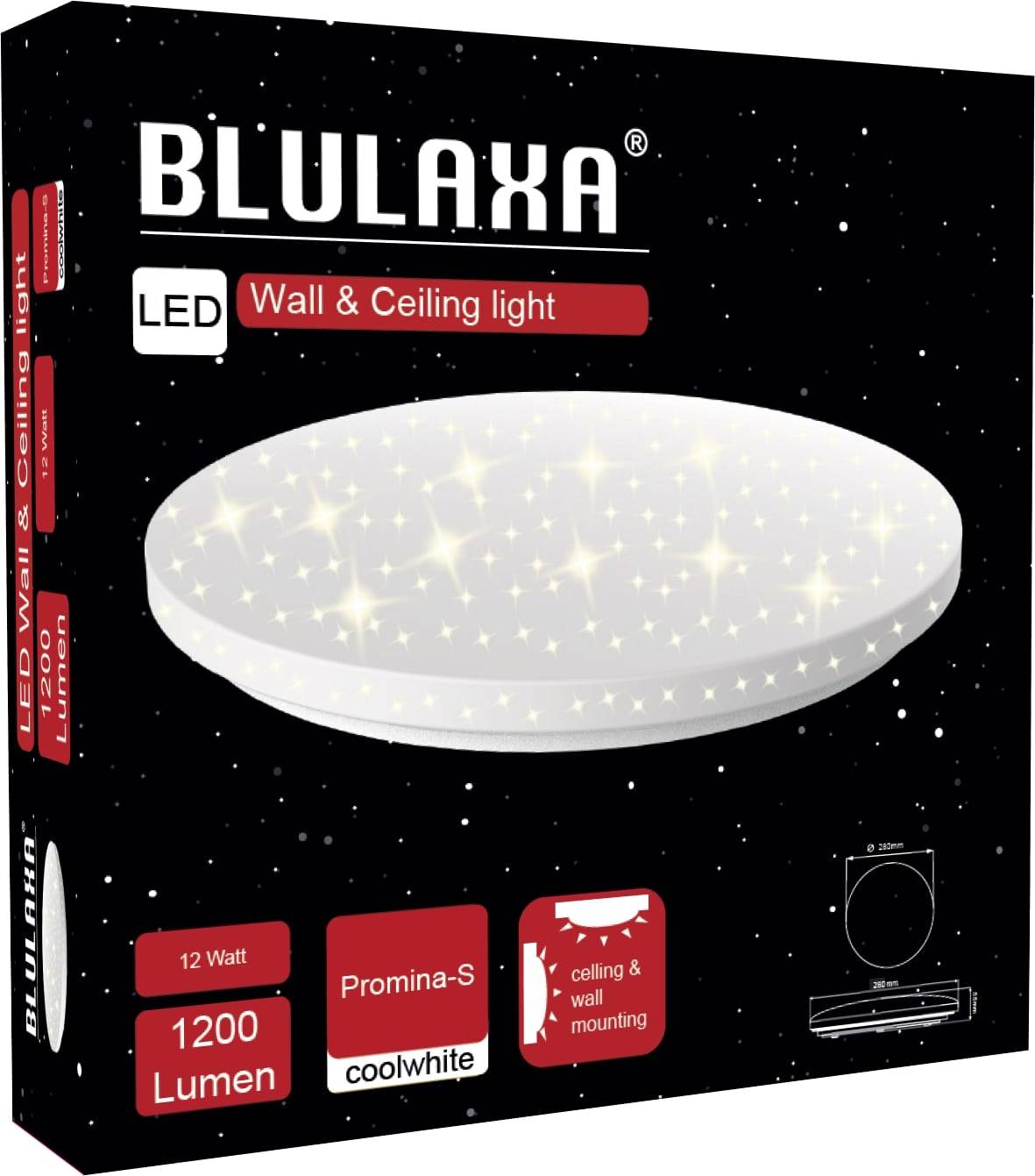 BLULAXA LED Wand-Deckenleuchte Promina-S, Sternenhimmel, 12 W,4000 K, 1200 lm, IP20, neutralweiß