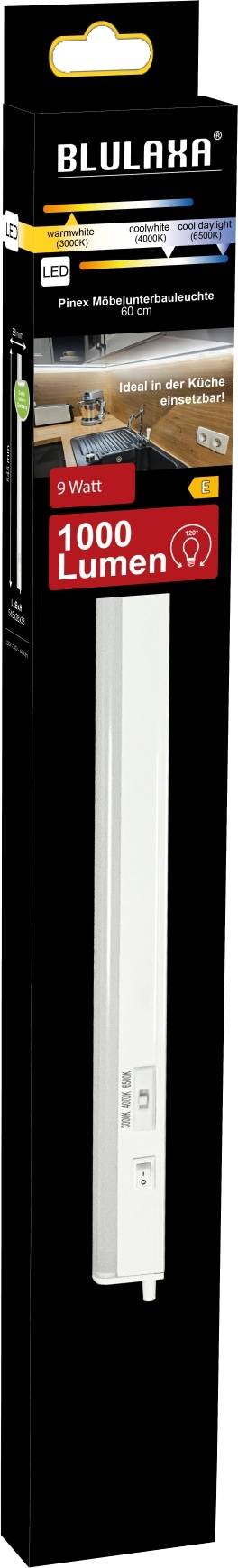BLULAXA LED-Unterbauleuchte Pinex, CCT, 9 W, EEK: E, 3000/4000/6500 K, 1000 lm, IP20, 54,50 cm