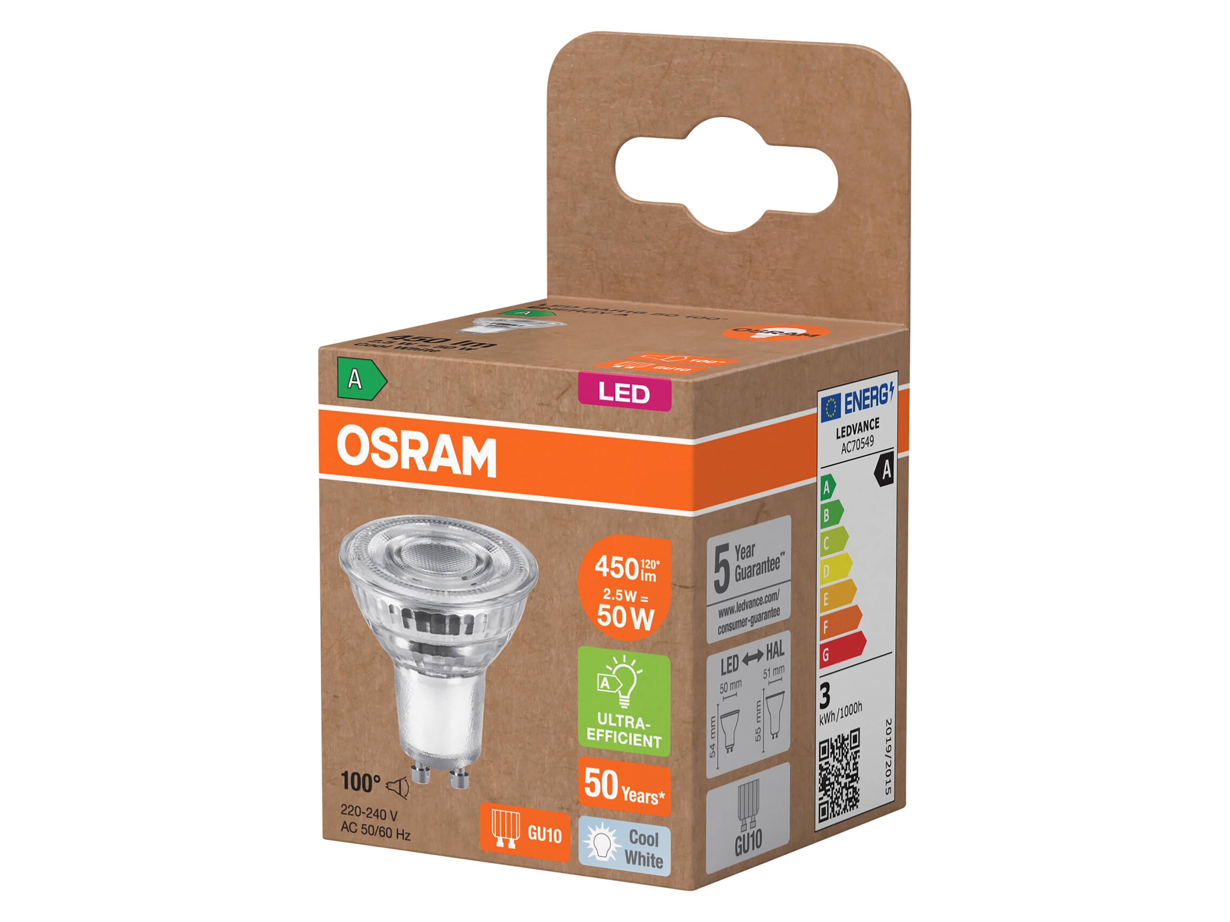 OSRAM LED-Reflektorlampe, GU10, 2,5 W, 4000 K, EEK: A, 450 lm, neutralweiß