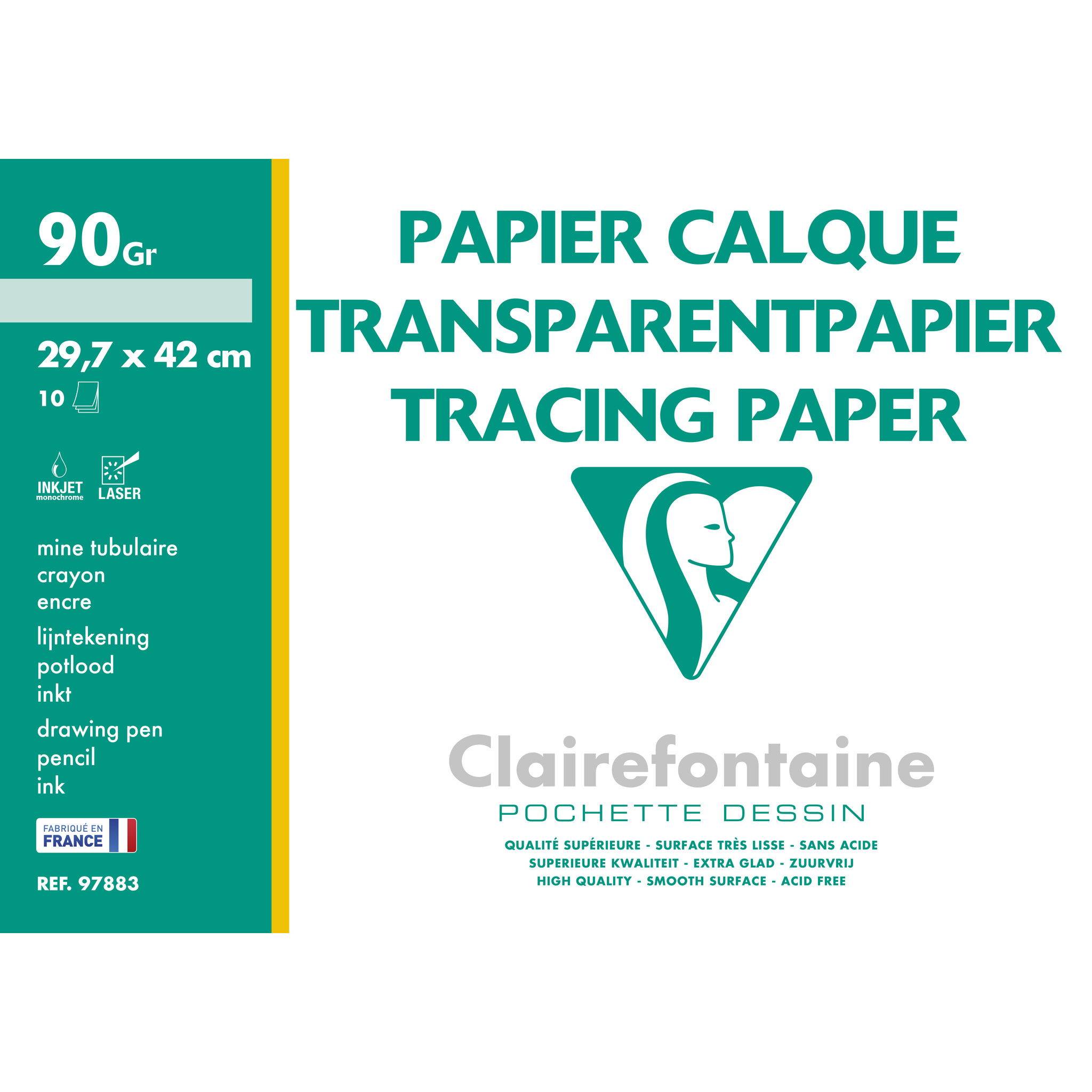 Clairefontaine 10x Transparentpapier, Packung mit 10 Blatt A3, 90/95g 97883C