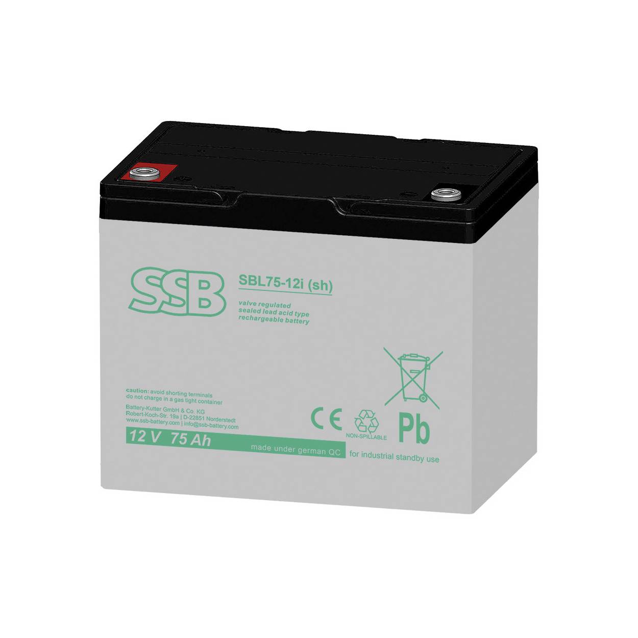 SSB Blei-Akku SBL75-12iSH – 12 Volt 75Ah AGM Longlife Batterie für USV, Sicherheit & Industrie