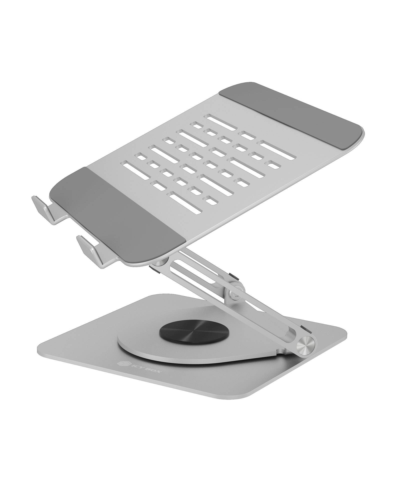 ICY BOX IB-NH300-R, Notebookhalter, rotierend, höhenverstellbar, Aluminium, für Notebooks bis 17" (43 cm), Laptop-Ständer, Silber, Aluminium, 43,2