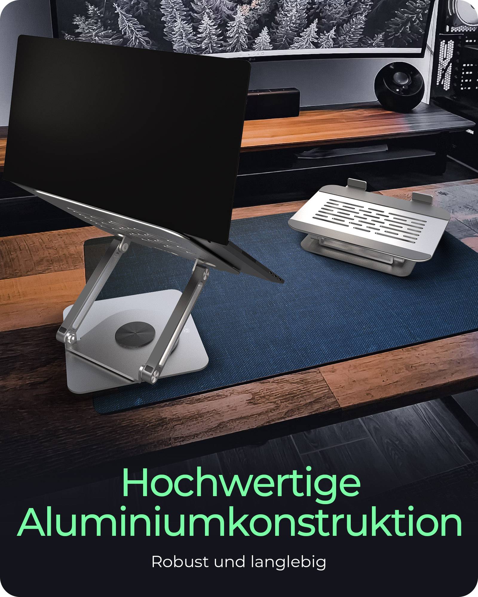 ICY BOX IB-NH300-R, Notebookhalter, rotierend, höhenverstellbar, Aluminium, für Notebooks bis 17" (43 cm), Laptop-Ständer, Silber, Aluminium, 43,2
