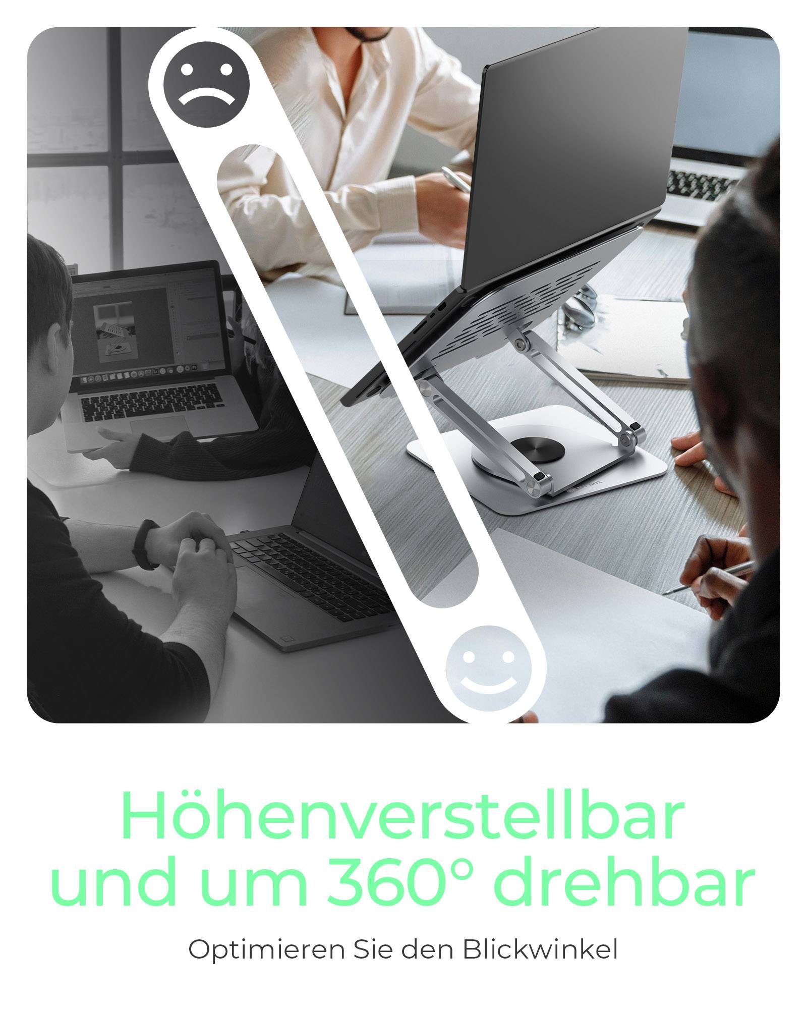 ICY BOX IB-NH300-R, Notebookhalter, rotierend, höhenverstellbar, Aluminium, für Notebooks bis 17" (43 cm), Laptop-Ständer, Silber, Aluminium, 43,2