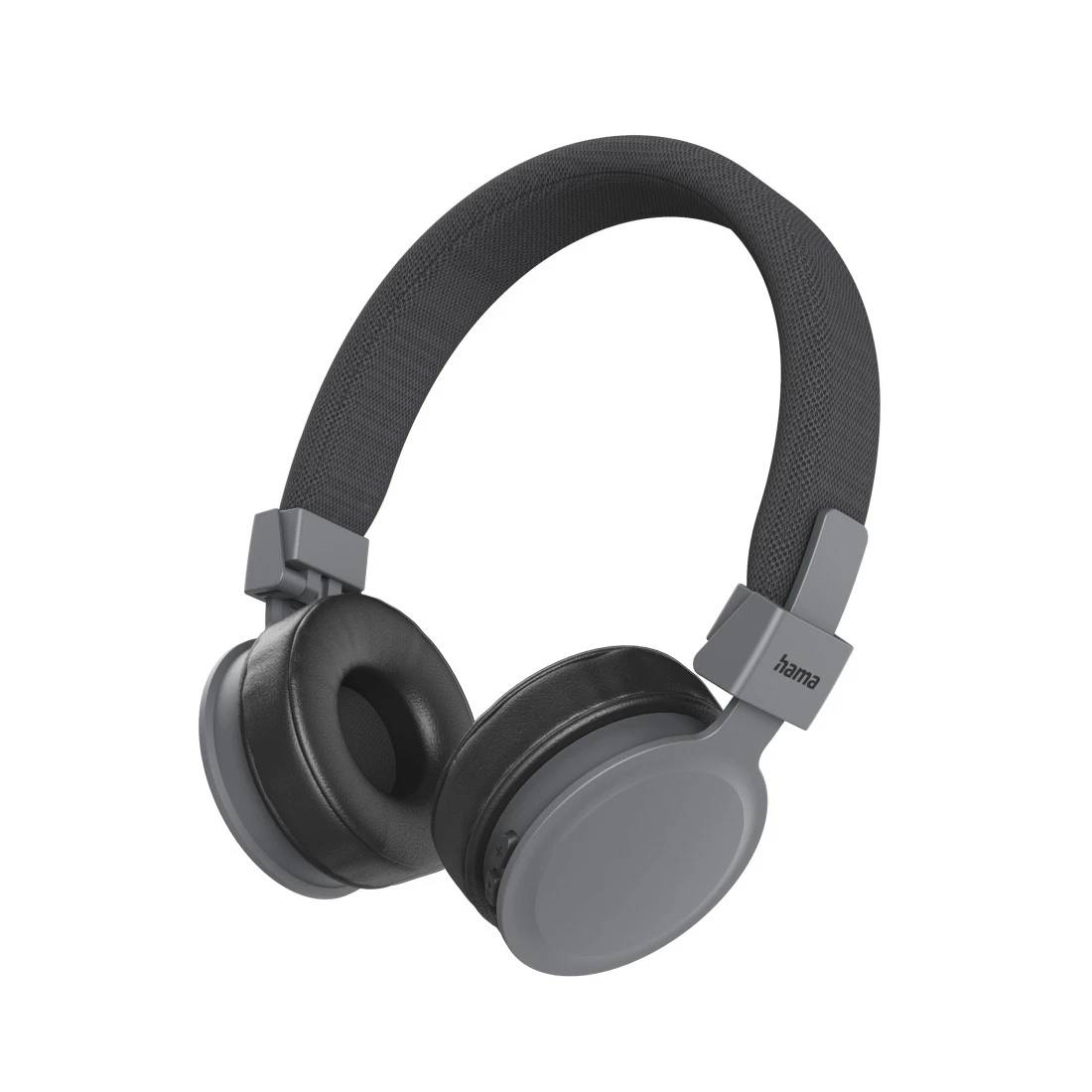 Graue und schwarze Over-Ear-Kopfhörer mit gepolstertem Kopfbügel, auf weißem Hintergrund dargestellt.
