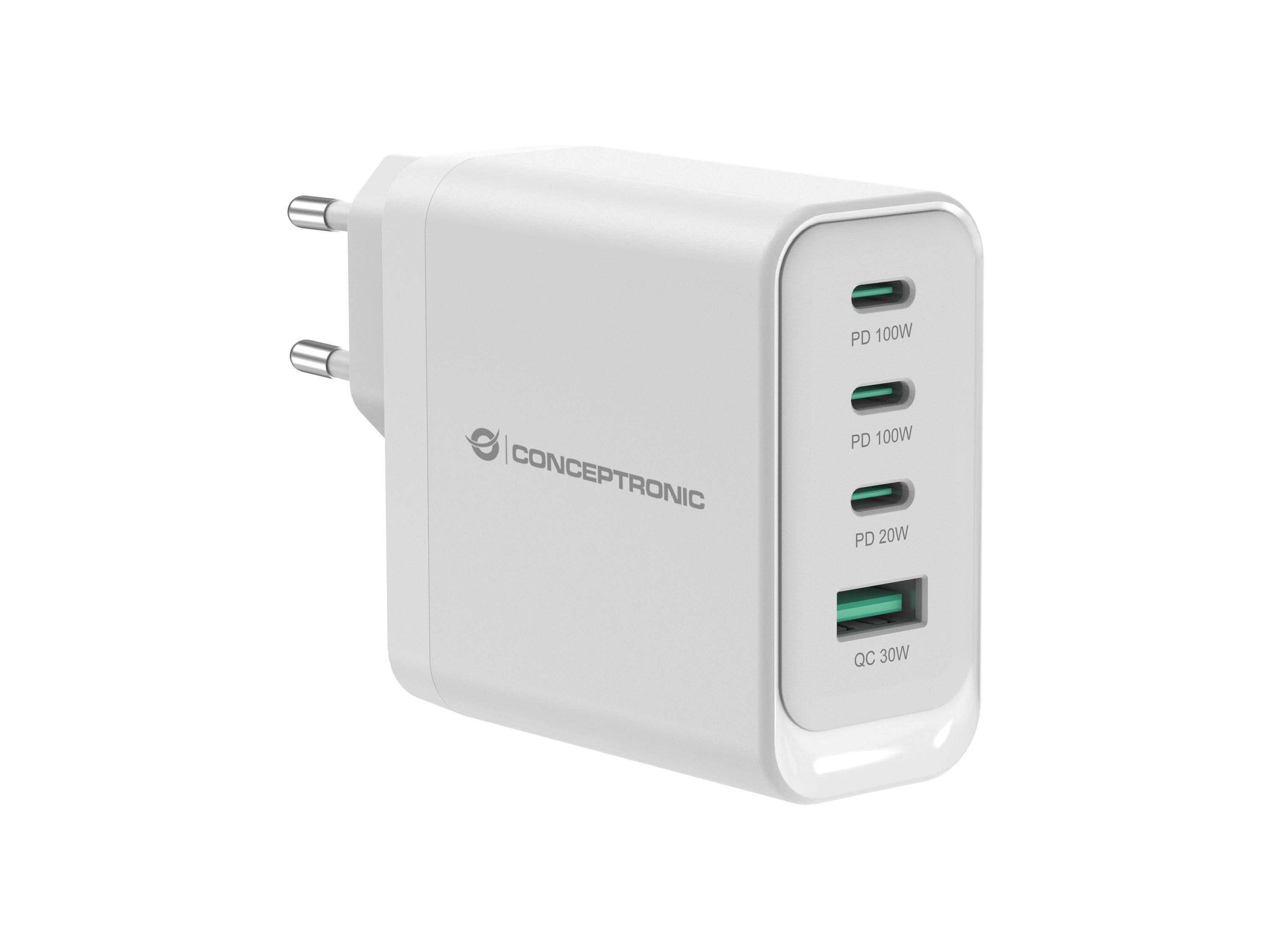 CONCEPTRONIC Ladegerät 4Port GaN 3xUSB-C/1xA100WPD3.0/PPS ws Multimedia-Technik