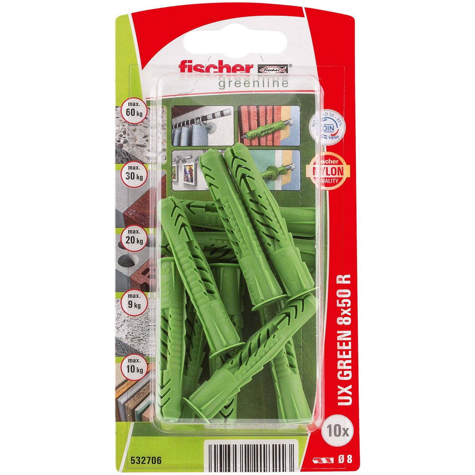 fischer Universaldübel UX Green 8 x 50 R mit Rand