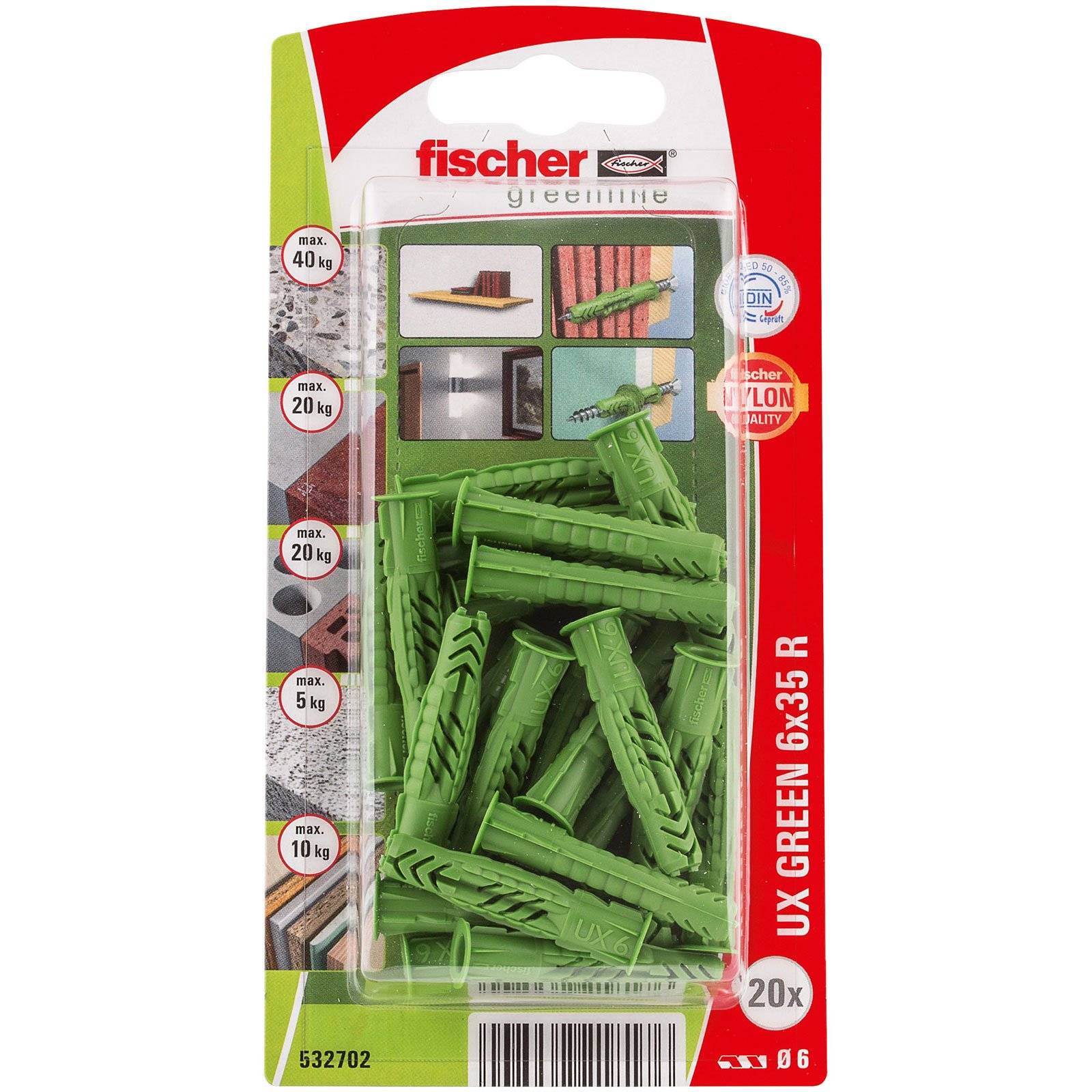 fischer Universaldübel UX Green 6 x 35 R mit Rand