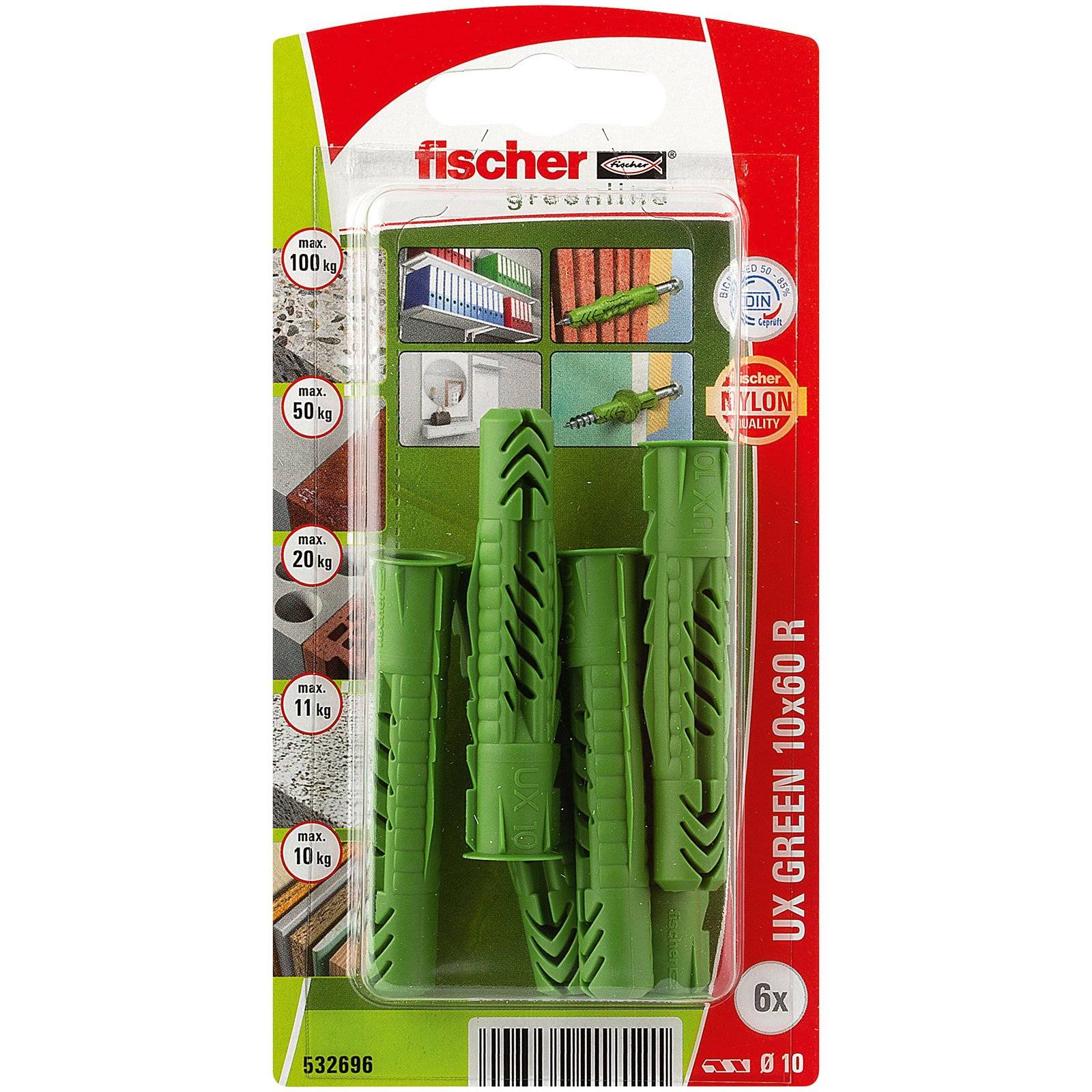 fischer Universaldübel UX Green 10 x 60 R mit Rand