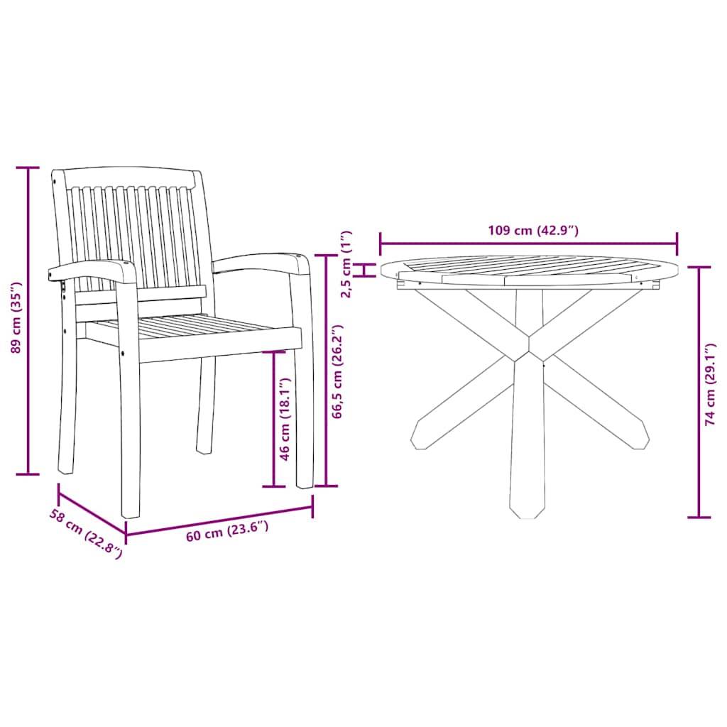 vidaXL Garten Essgruppe 5 pcs Natur Massivholz Akazie