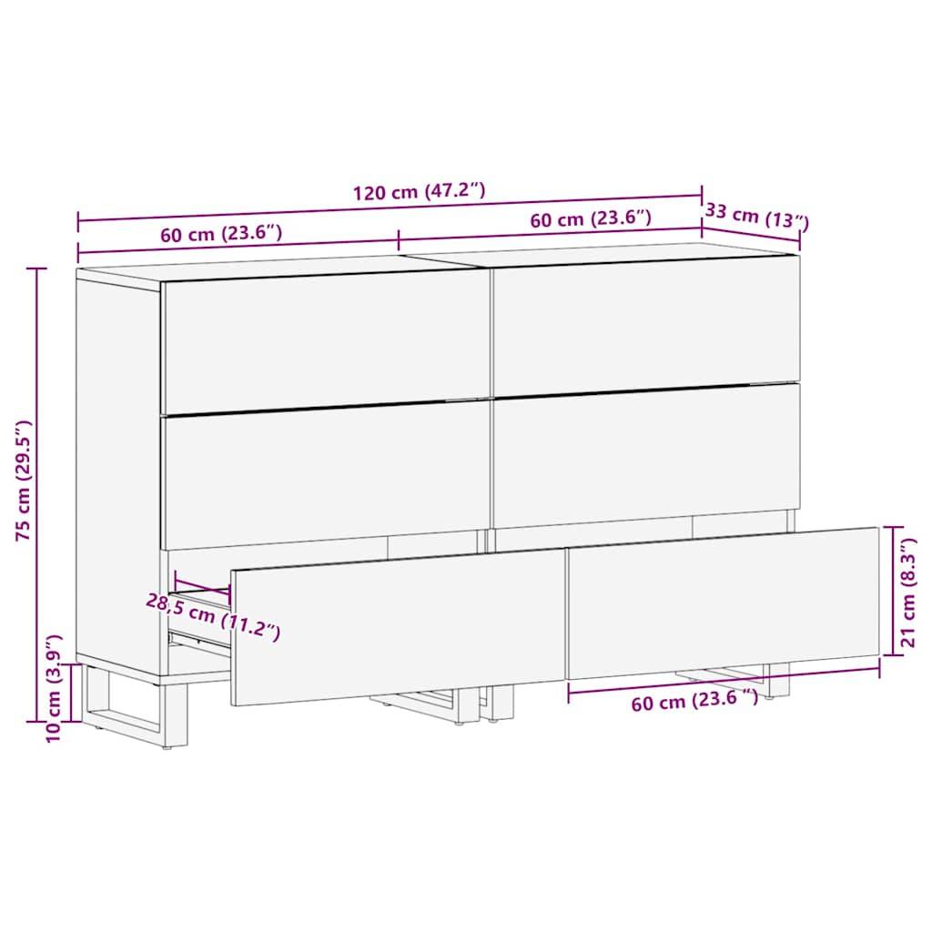 vidaXL Sideboard 2 pcs Braun 60 x 33 x 75 cm massives Mangoholz
