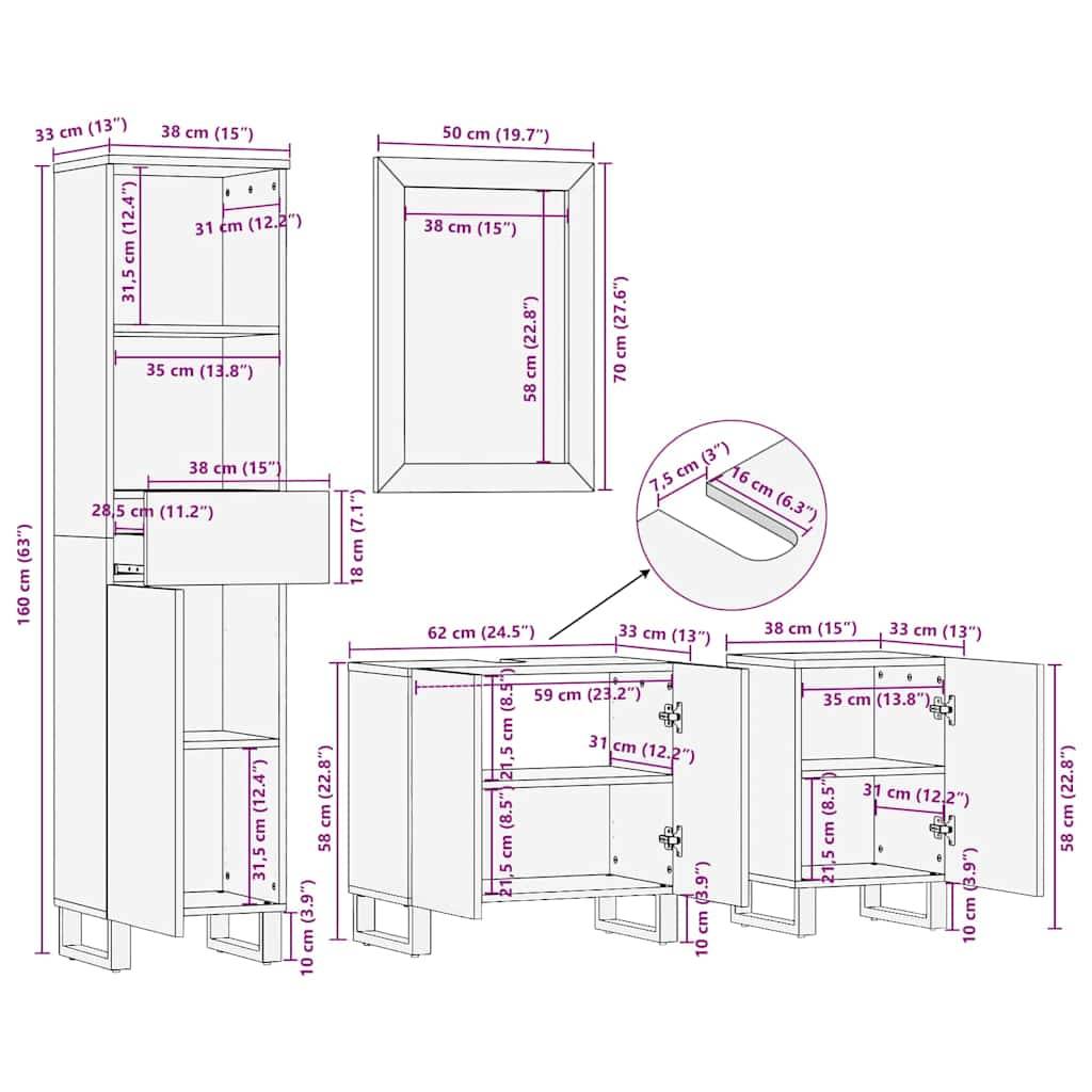 vidaXL Badezimmermöbel-Set mit Schubladen 4 pcs Braun Holzwerkstoff