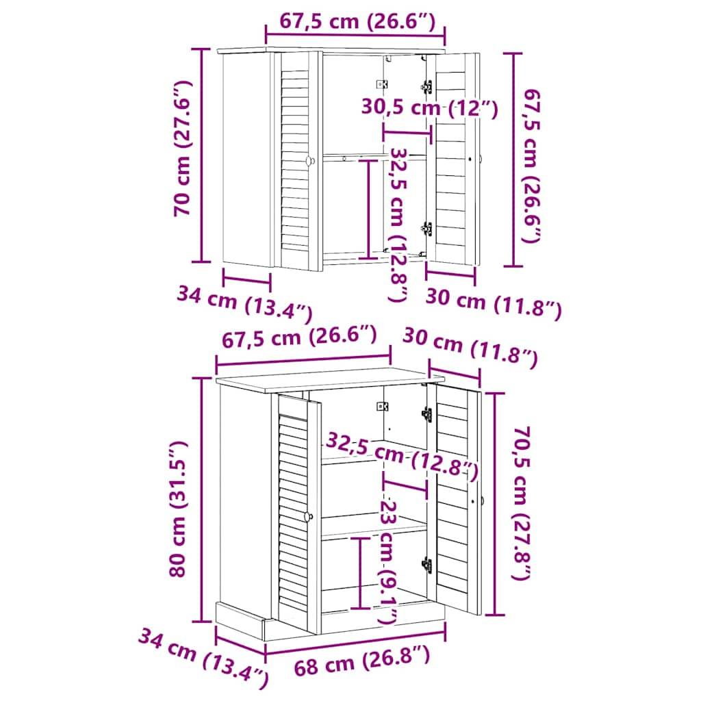 vidaXL Badezimmermöbel-Set 2 pcs Weiß und Antikweiß 67,5 x 34 x 80 cm