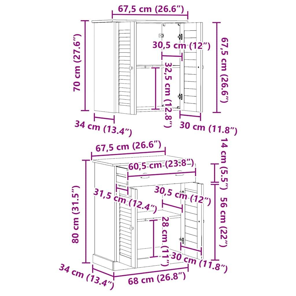 vidaXL Badezimmermöbel-Set mit Regal VIGO 2 pcs Braun und Honigbraun