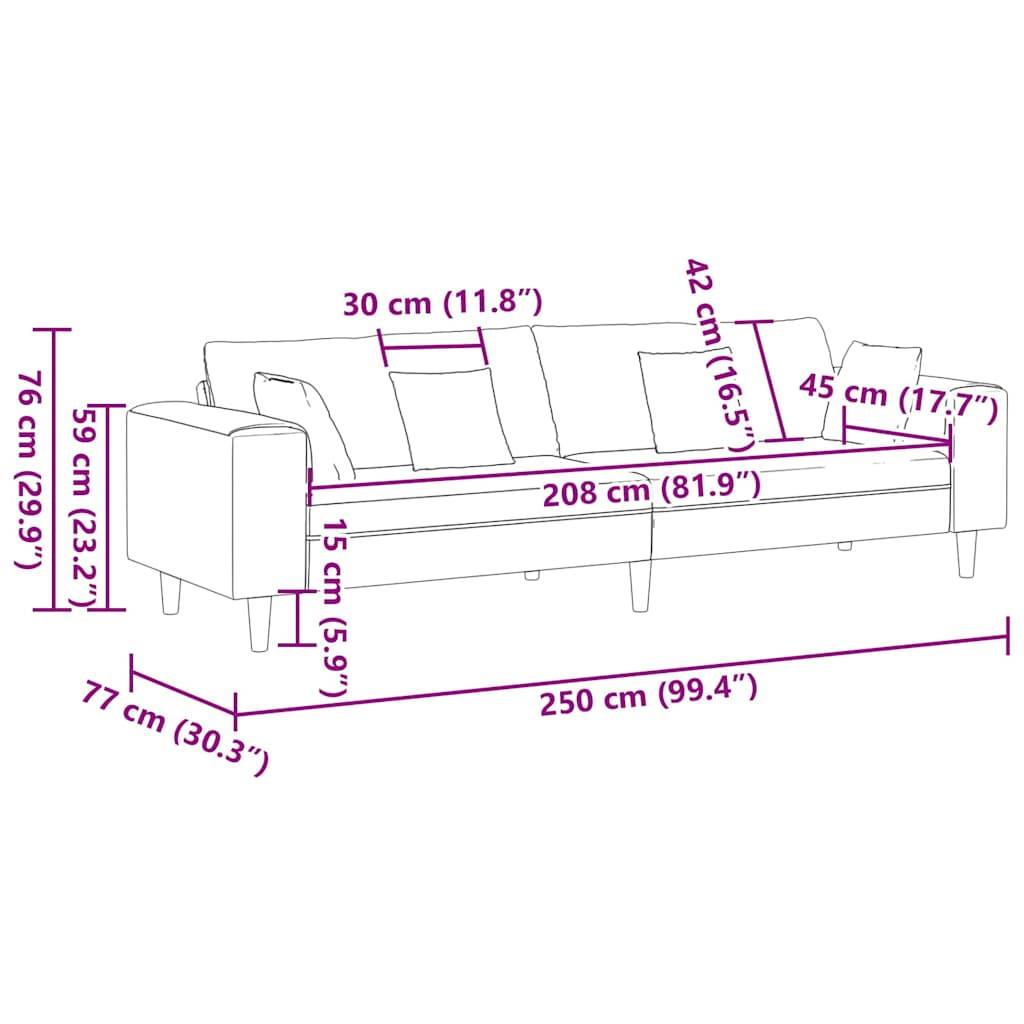 vidaXL Sofa mit Kissen Hellgrau 250 x 77 x 76 cm Stoff