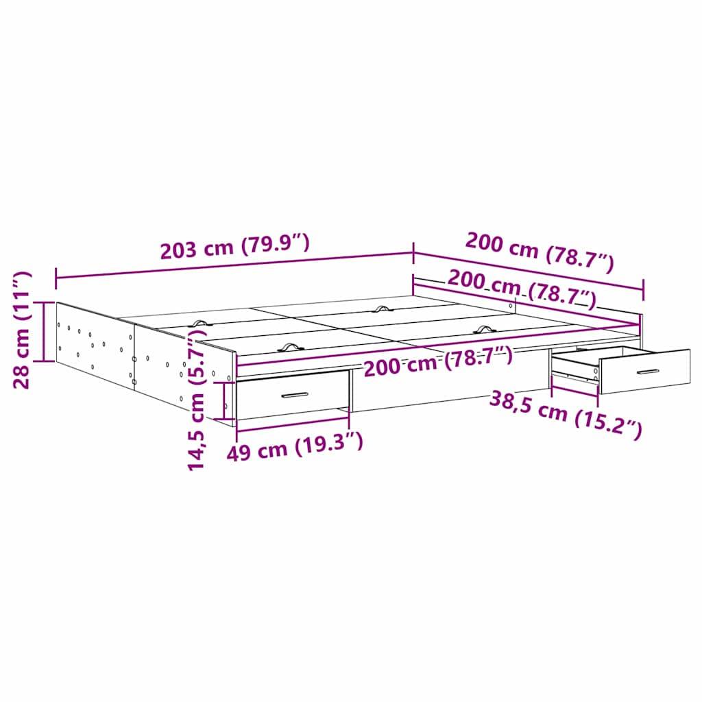 vidaXL Aufbewahrungsbettgestell mit Tür Artisan-Eiche 200 x 200 cm