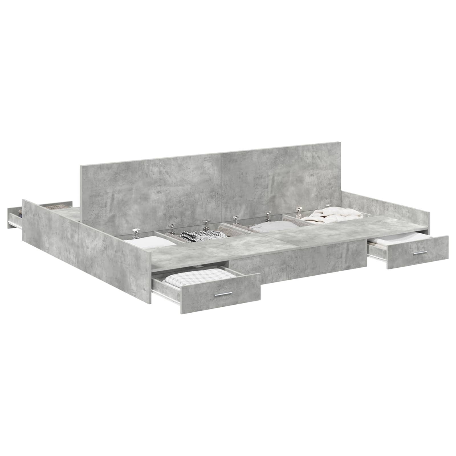 vidaXL Aufbewahrungsbettgestell Beton Grau 200 x 200 cm Holzwerkstoff