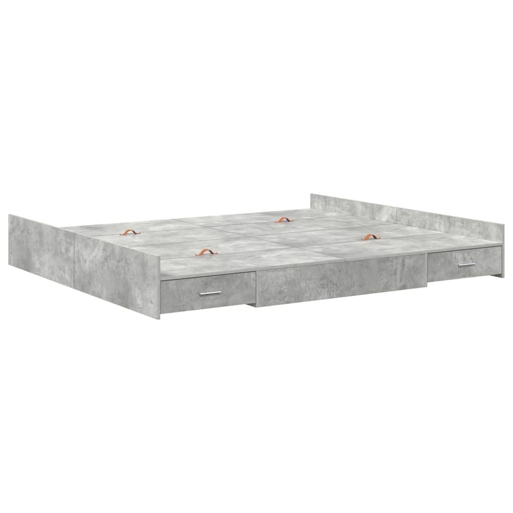 vidaXL Aufbewahrungsbettgestell Beton Grau 200 x 200 cm Holzwerkstoff