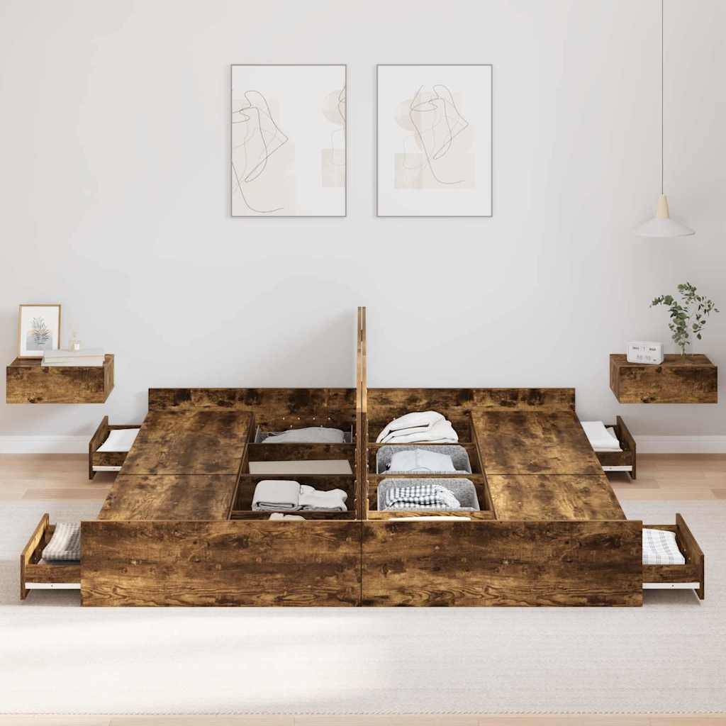 vidaXL Aufbewahrungsbettgestell Geräucherte Eiche 200 x 200 cm