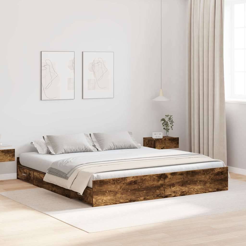 vidaXL Aufbewahrungsbettgestell Geräucherte Eiche 200 x 200 cm