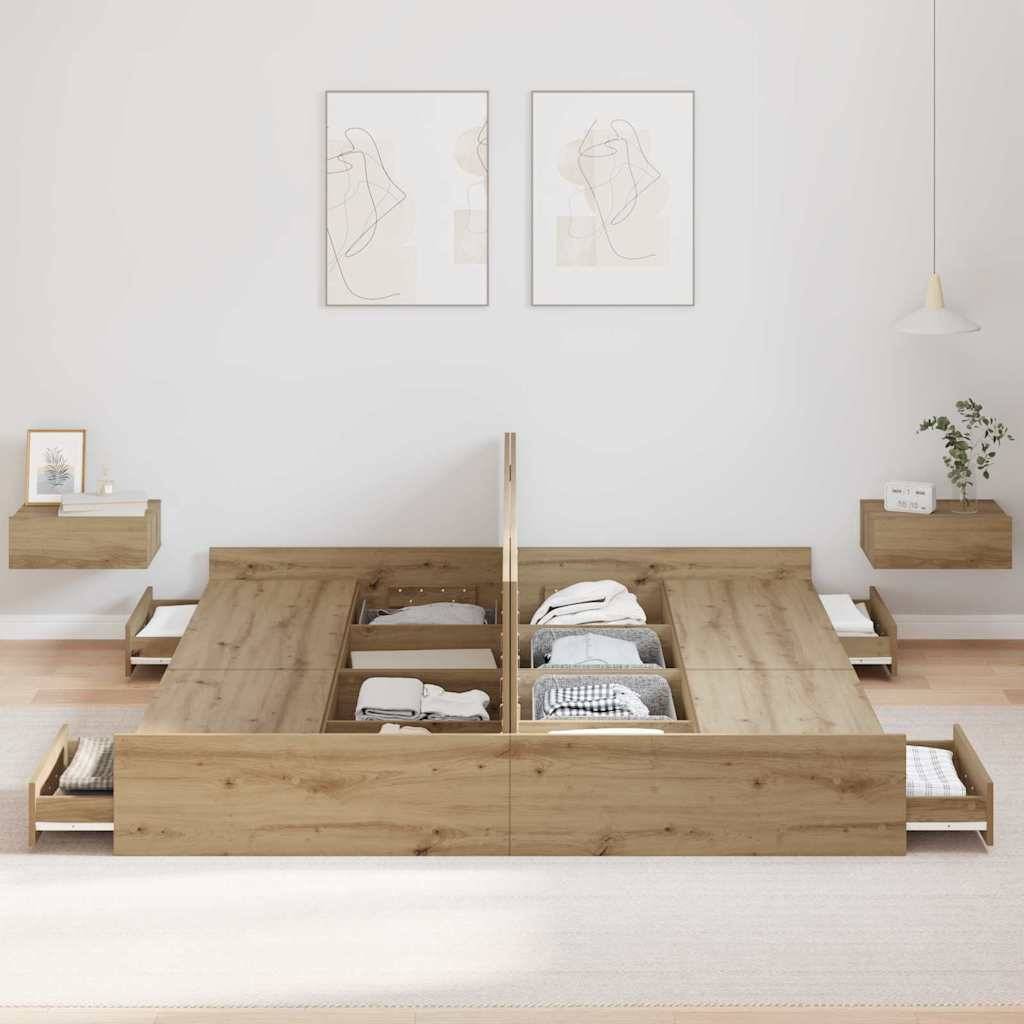 vidaXL Aufbewahrungsbettgestell mit Tür Artisan-Eiche 200 x 200 cm