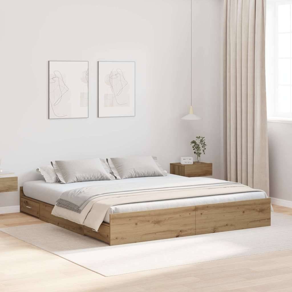 vidaXL Aufbewahrungsbettgestell mit Tür Artisan-Eiche 200 x 200 cm