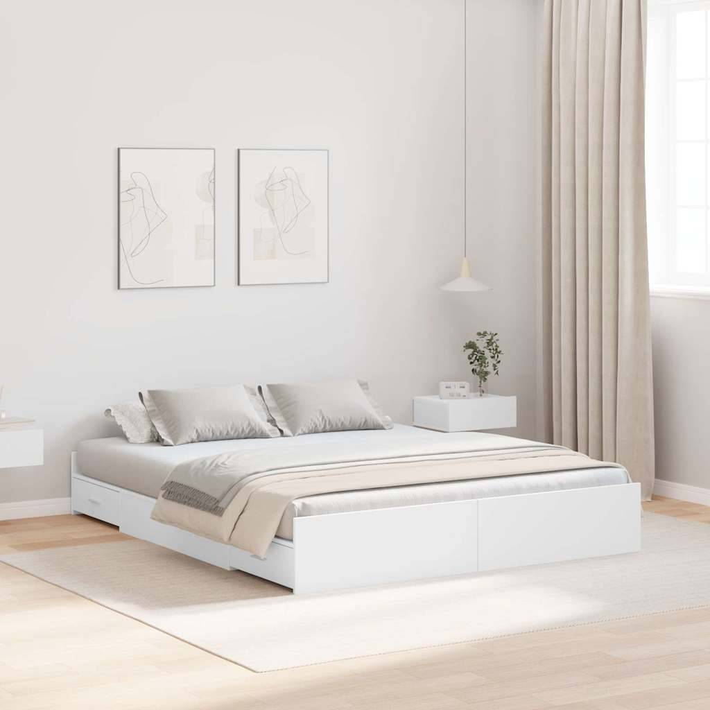 vidaXL Aufbewahrungsbettgestell Weiß 135 x 190 cm Holzwerkstoff