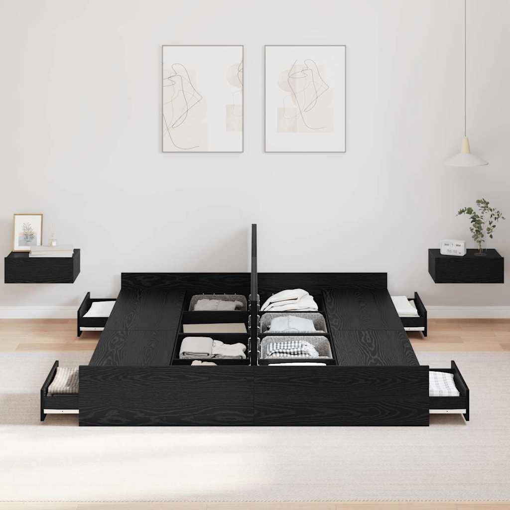 vidaXL Aufbewahrungsbettgestell Schwarz Eichen-Optik 135 x 190 cm