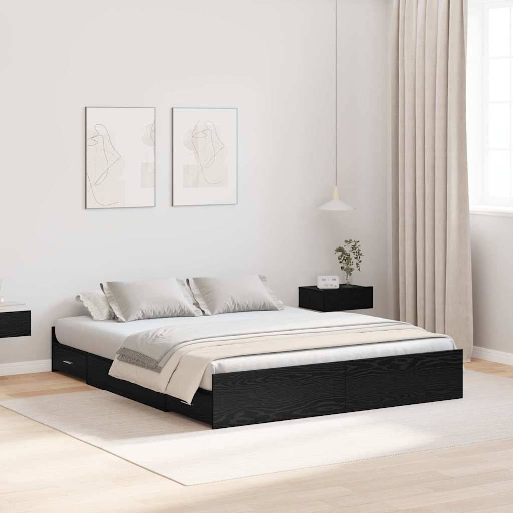 vidaXL Aufbewahrungsbettgestell Schwarz Eichen-Optik 160 x 200 cm