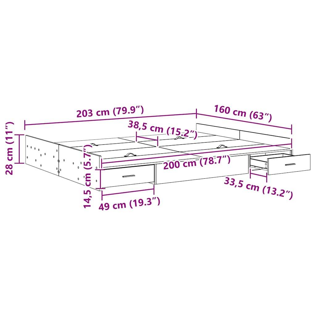 vidaXL Aufbewahrungsbettgestell Schwarz Eichen-Optik 160 x 200 cm
