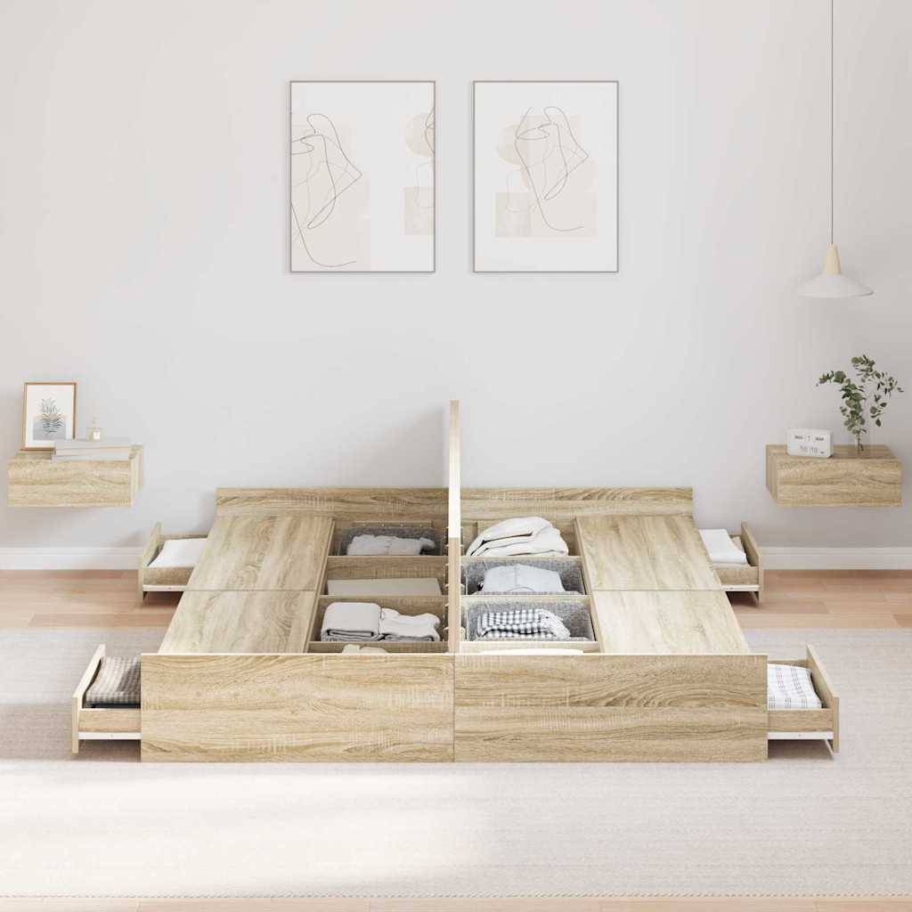 vidaXL Aufbewahrungsbettgestell mit Kopfteil Sonoma-Eiche 135 x 190 cm
