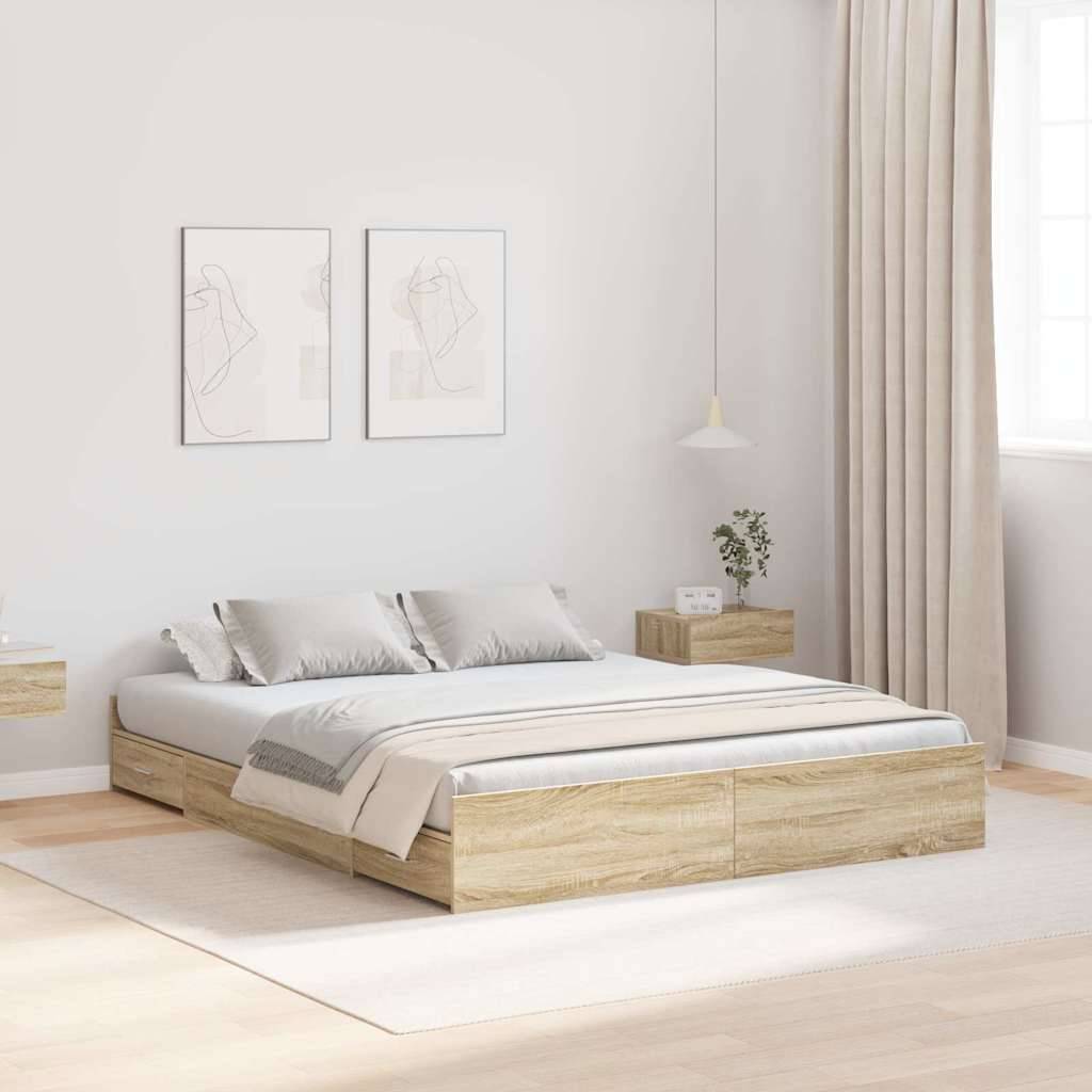 vidaXL Aufbewahrungsbettgestell mit Kopfteil Sonoma-Eiche 160 x 200 cm