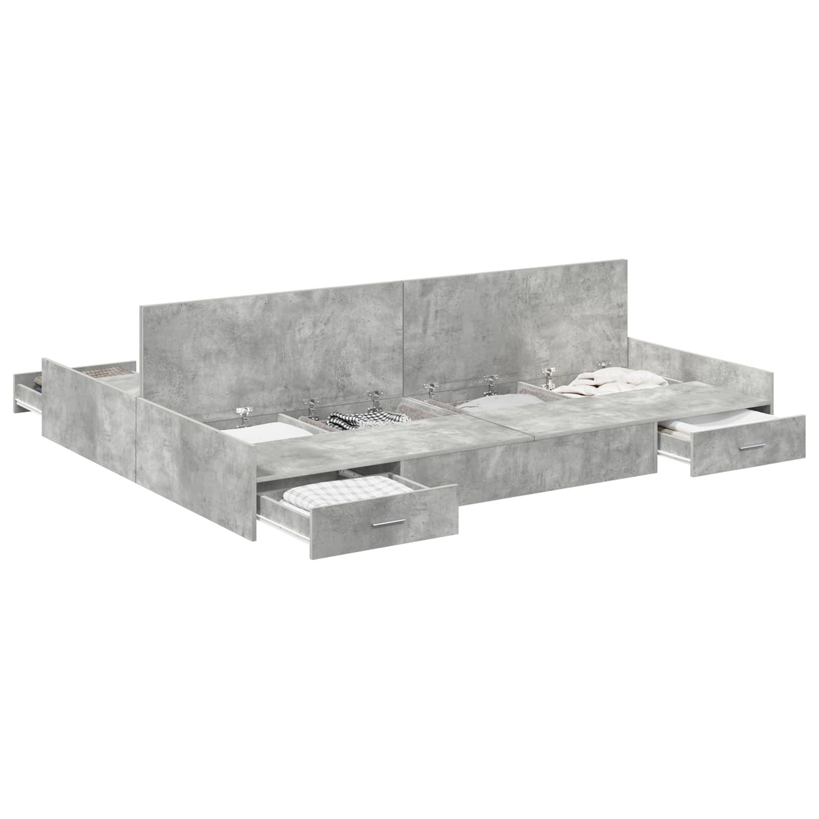 vidaXL Aufbewahrungsbettgestell Beton Grau 135 x 190 cm Holzwerkstoff
