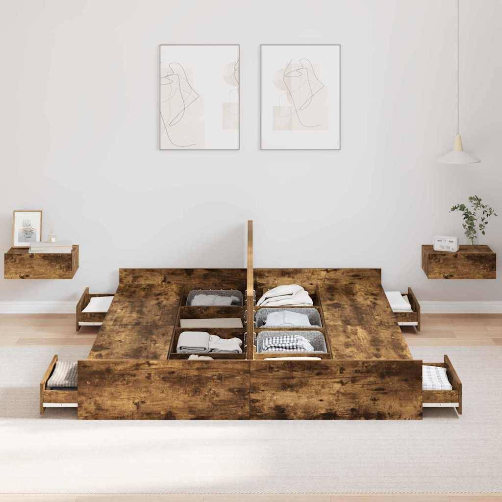 vidaXL Aufbewahrungsbettgestell Geräucherte Eiche 160 x 200 cm