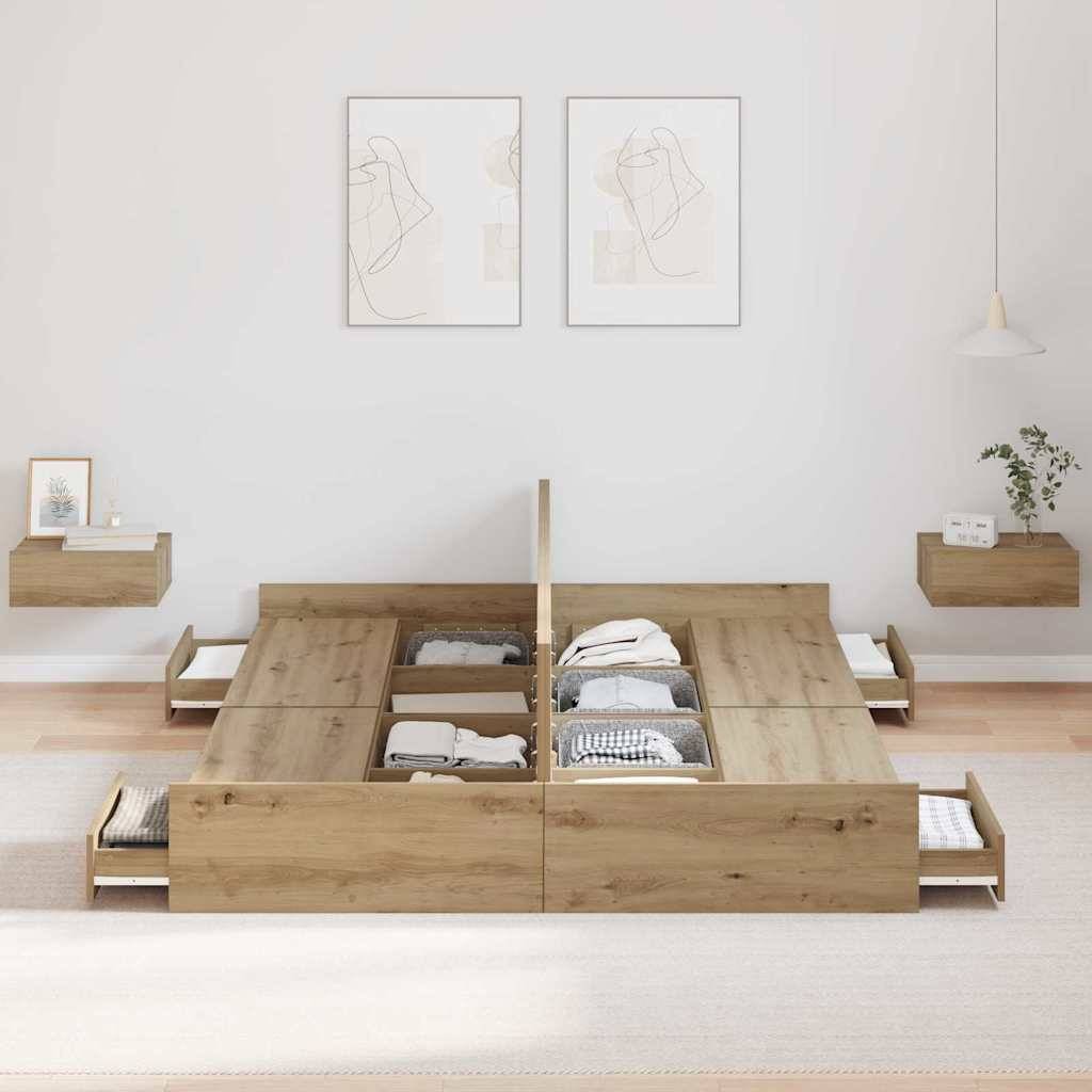 vidaXL Aufbewahrungsbettgestell mit Tür Artisan-Eiche 140 x 190 cm